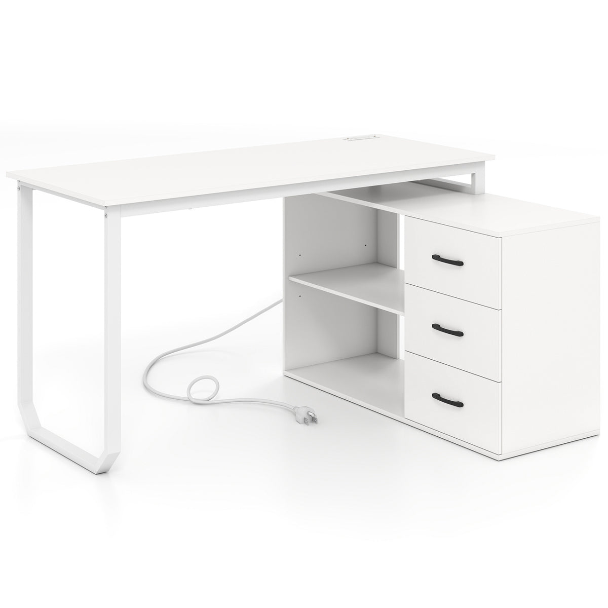 Reversible L Shaped Desk with 3 Drawers Home Office Desk with Adjustable Shelf