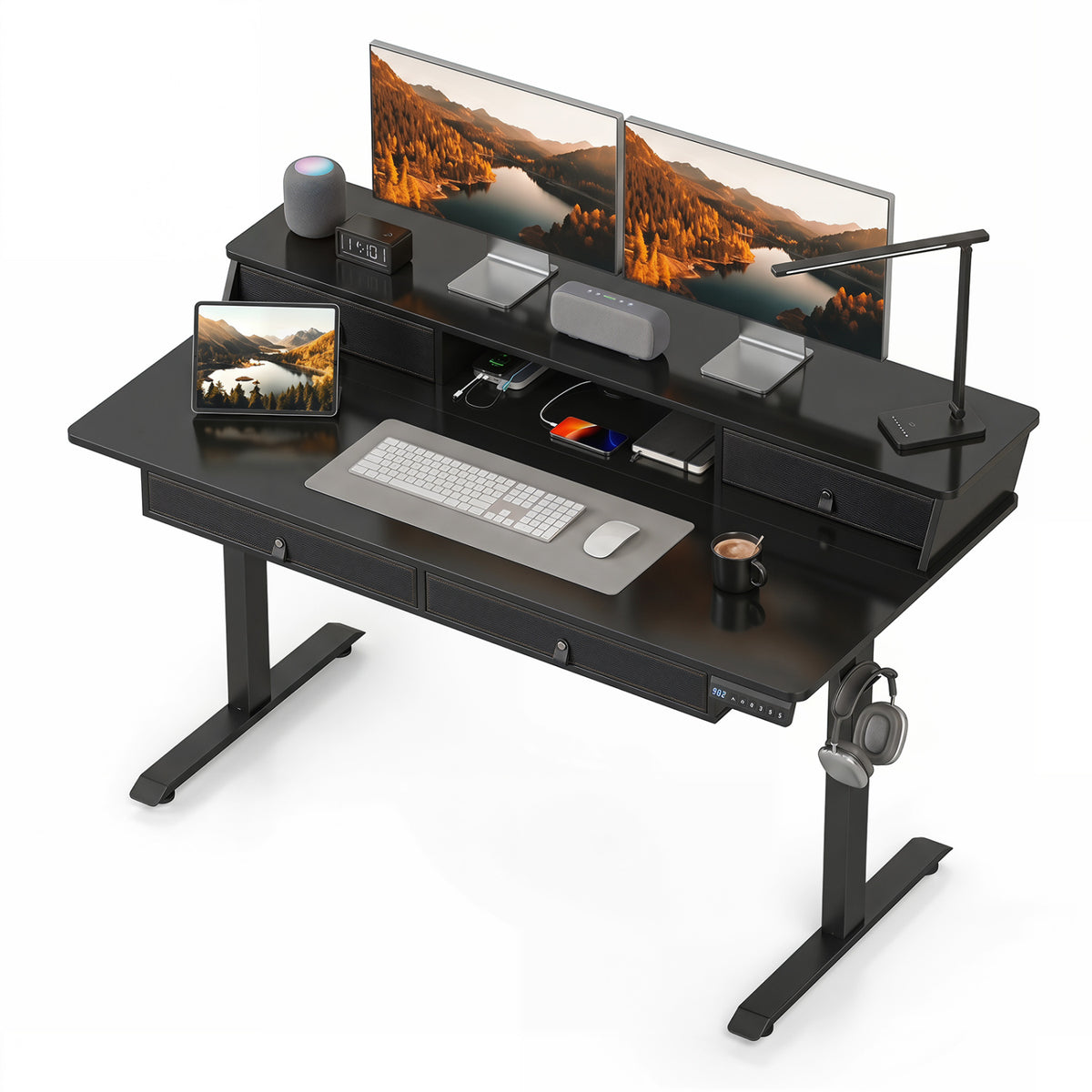 55 Inch x 27 Inch Electric Standing Desk with Drawers