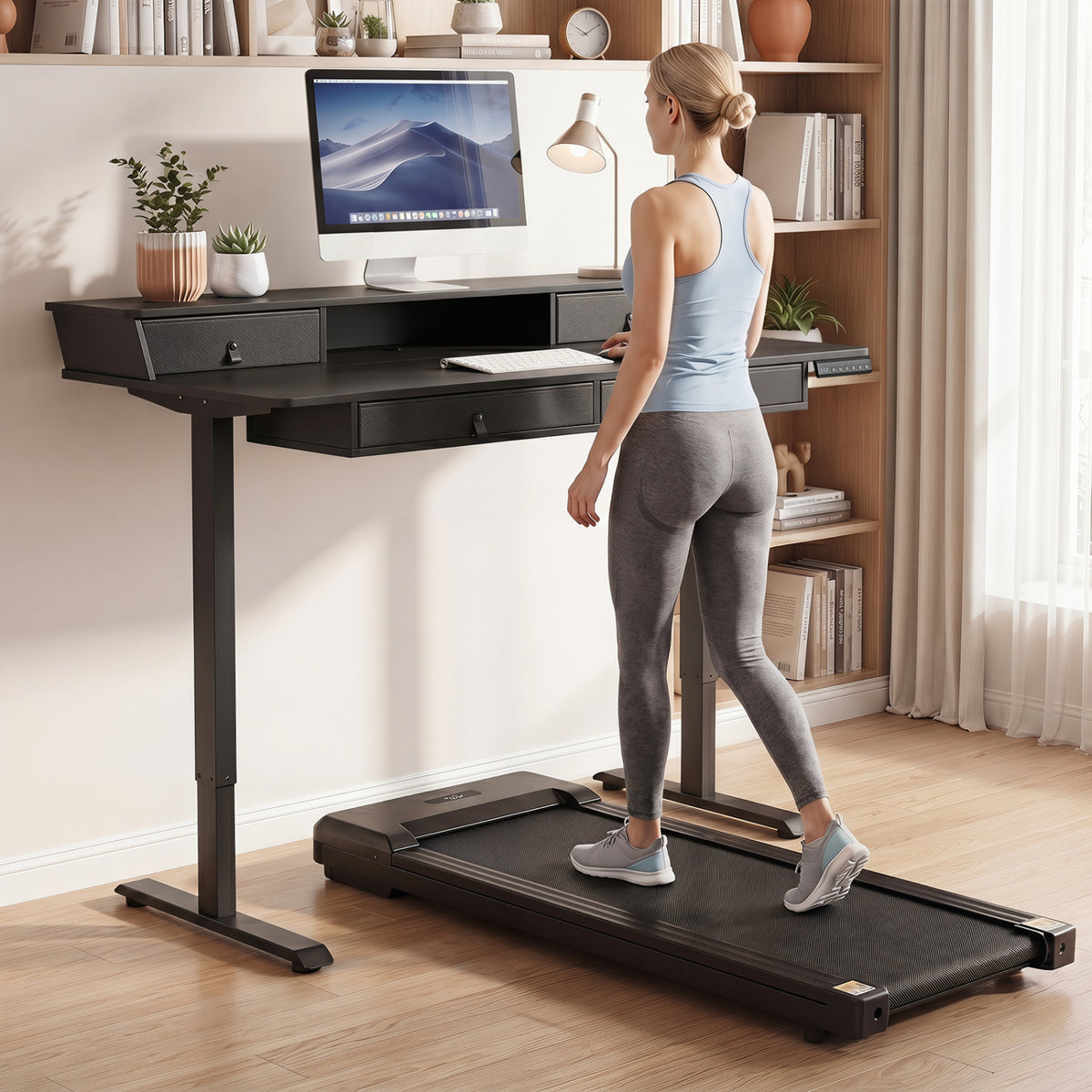 55 Inch x 27 Inch Electric Standing Desk with Drawers
