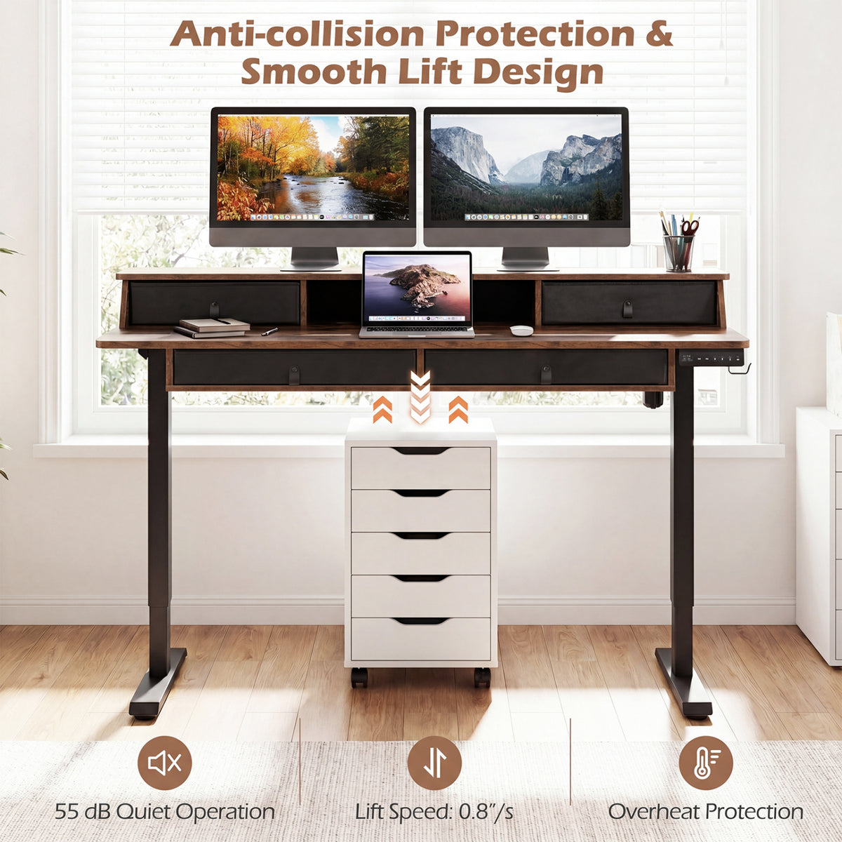 55 Inch x 27 Inch Electric Standing Desk with Drawers