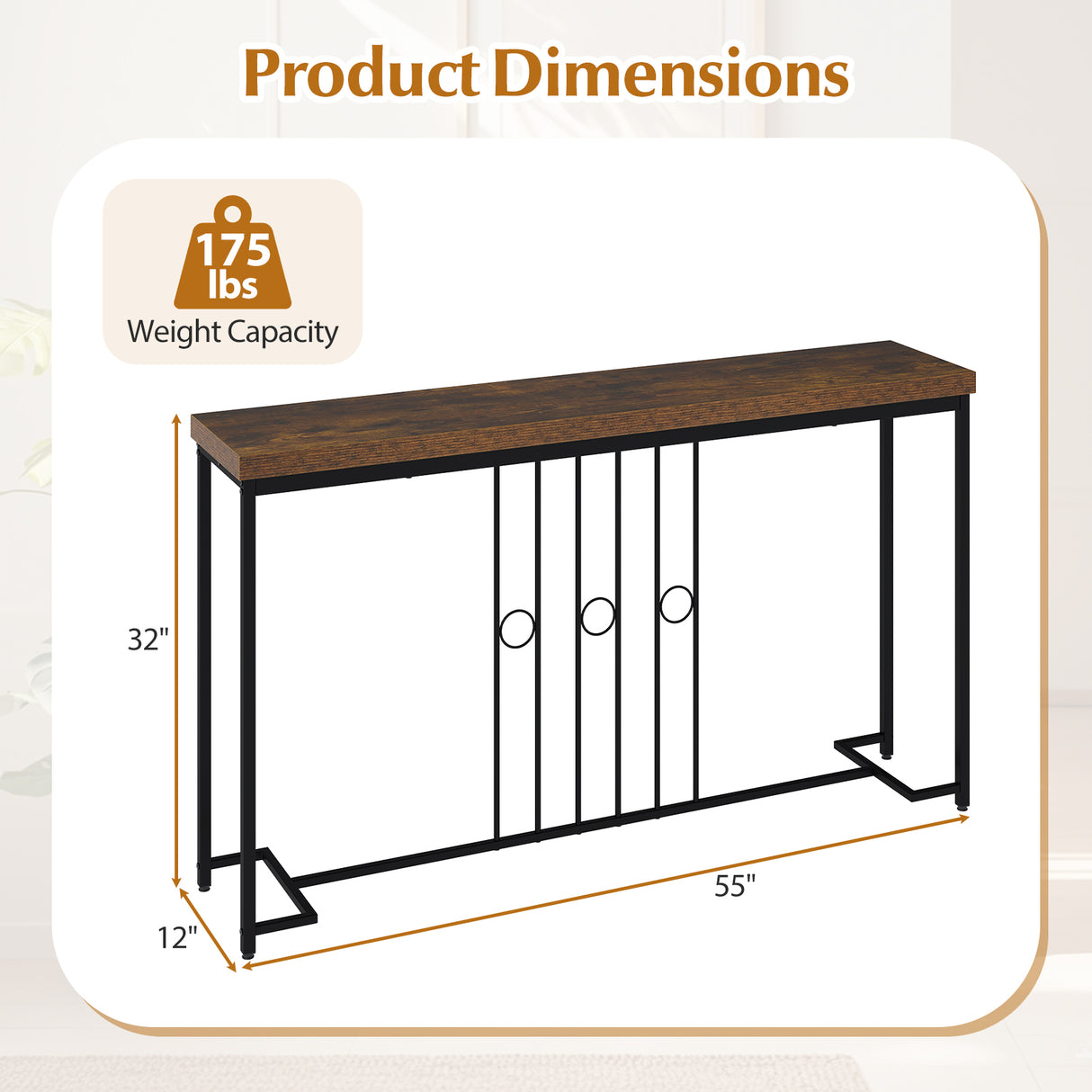 55" Industrial Console Table with H-Shaped Base-Brown