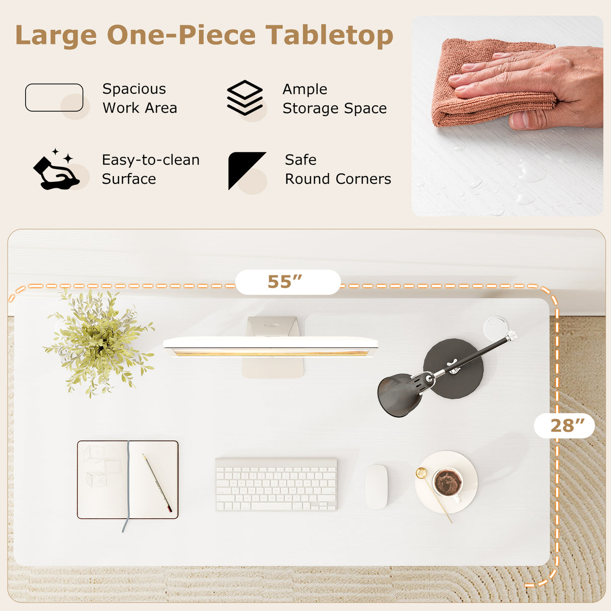 55" x 28" Universal Tabletop for Standard and Standing Desk Frame