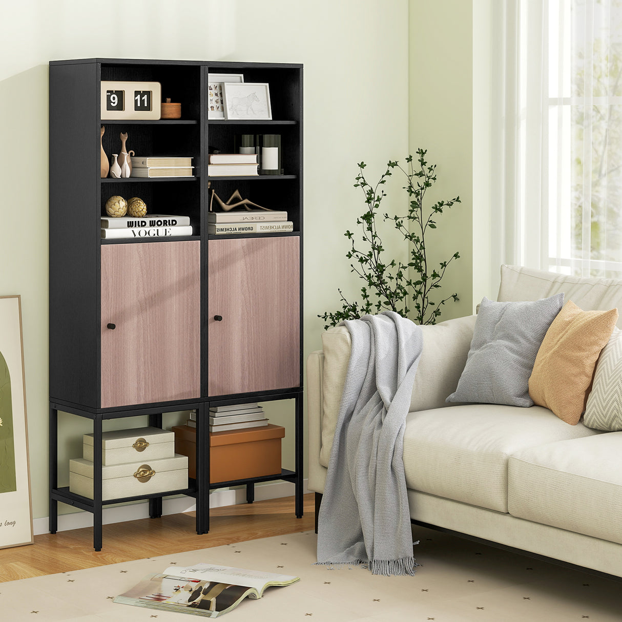57 Inch Bathroom Tall Cabinet with 1 Door and 4 Shelves Narrow Storage Unit