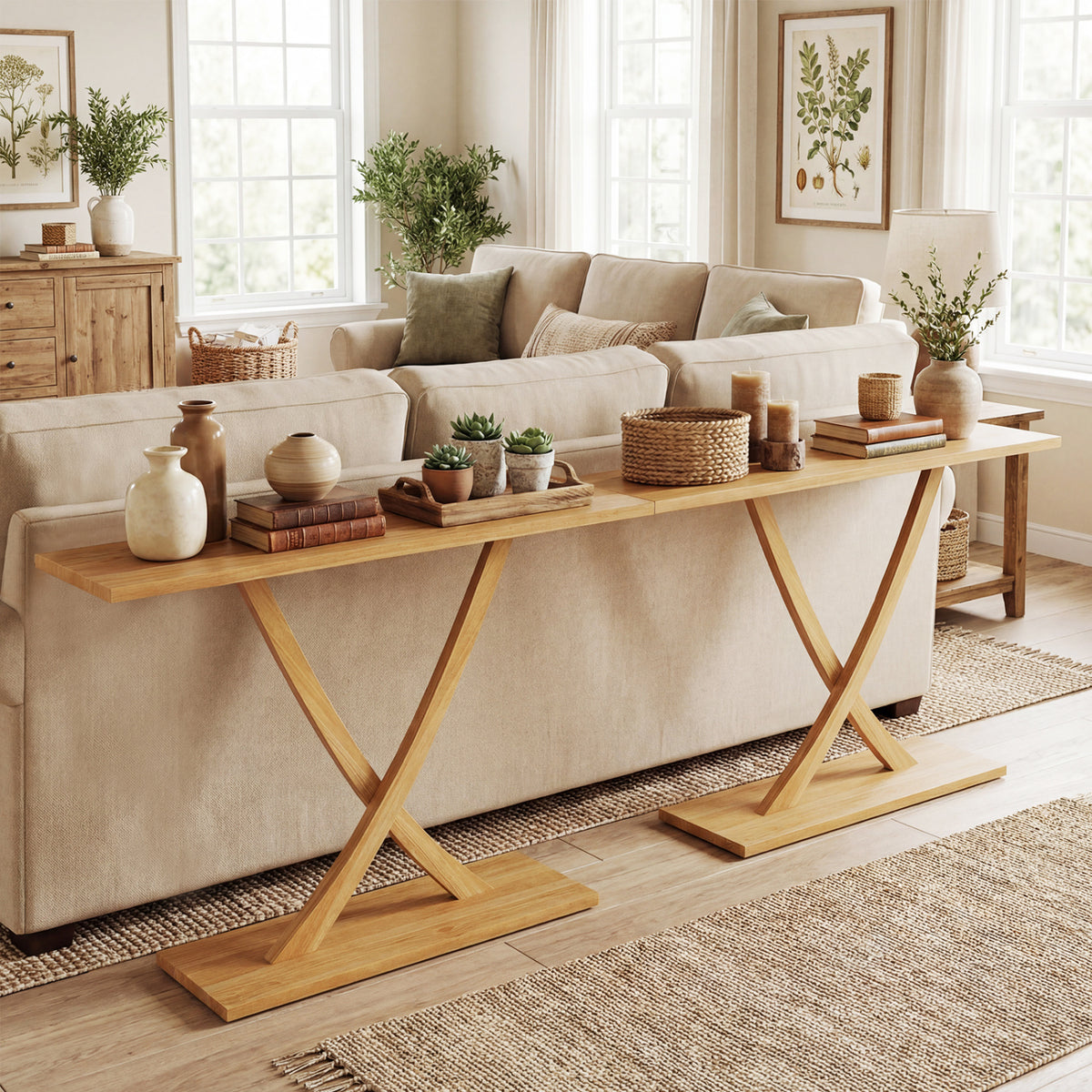 57 Inch Solid Wood Console Table with Teak Wood Frame and Geometric Design