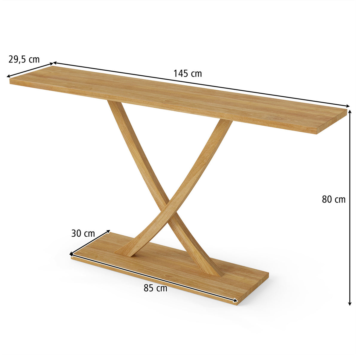 57 Inch Solid Wood Console Table with Teak Wood Frame and Geometric Design