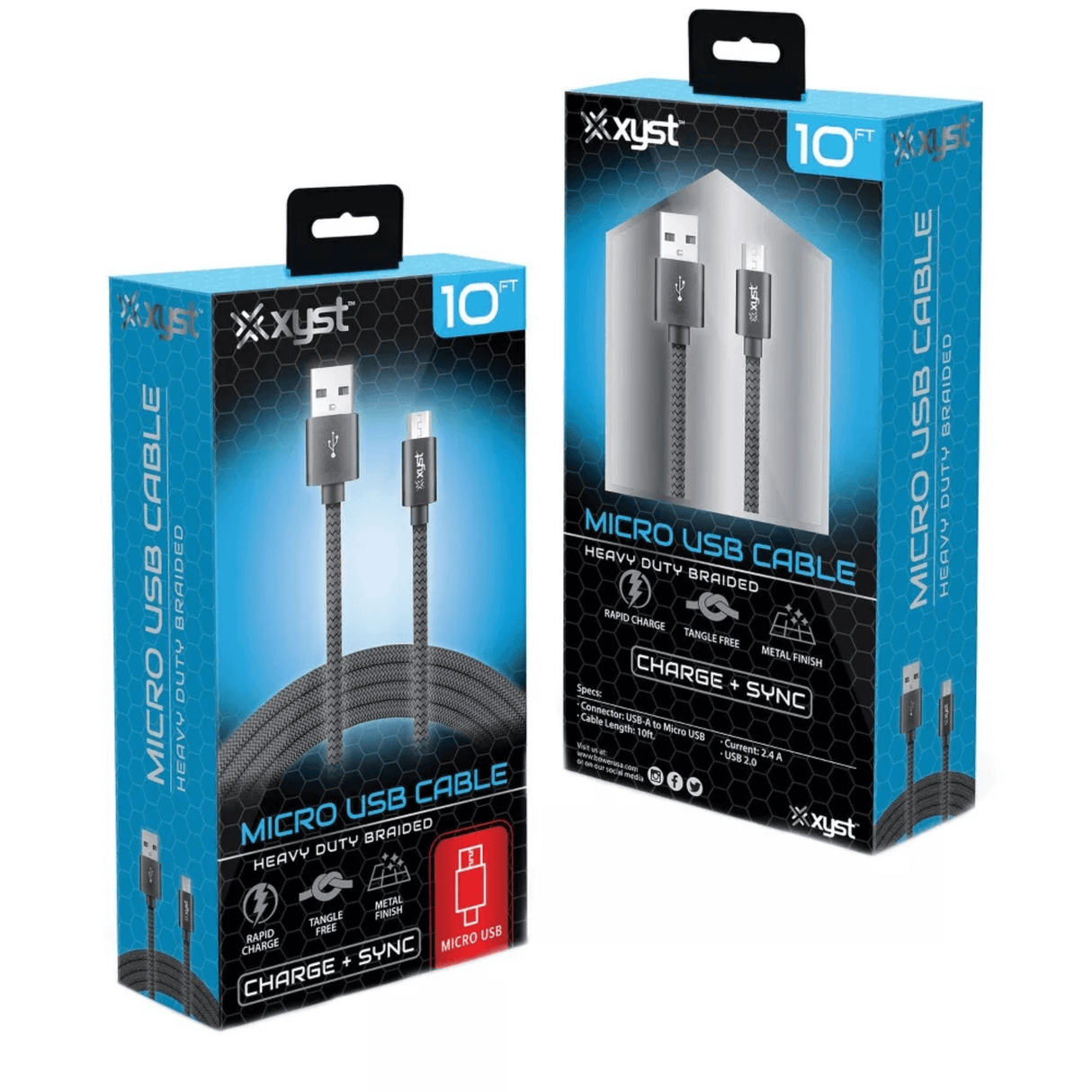 Xyst Charge and Sync USB to Micro USB Braided Cable 10Ft