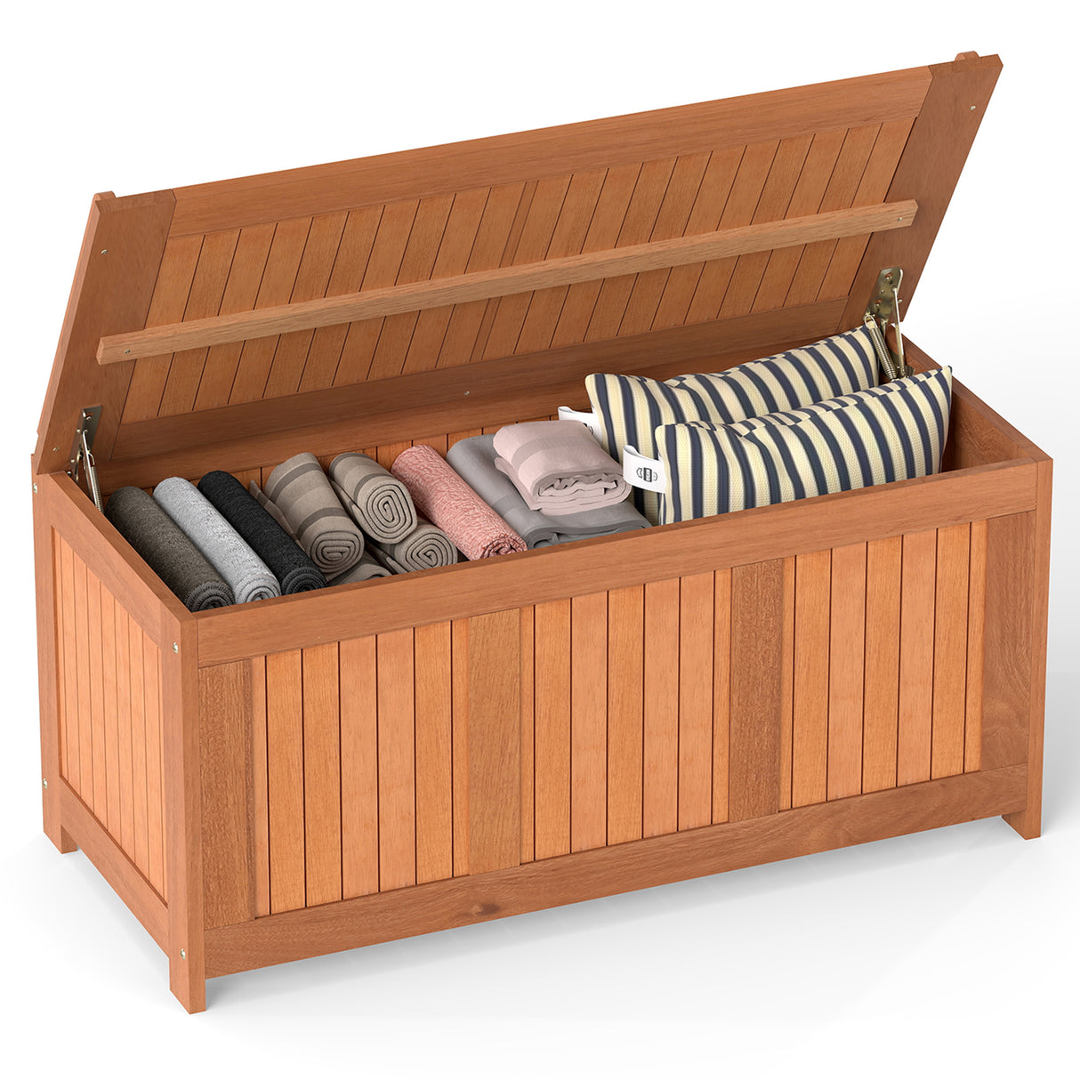 58 Gallon 3-in-1 Patio Wood Deck Box with Flip Top for Cushions