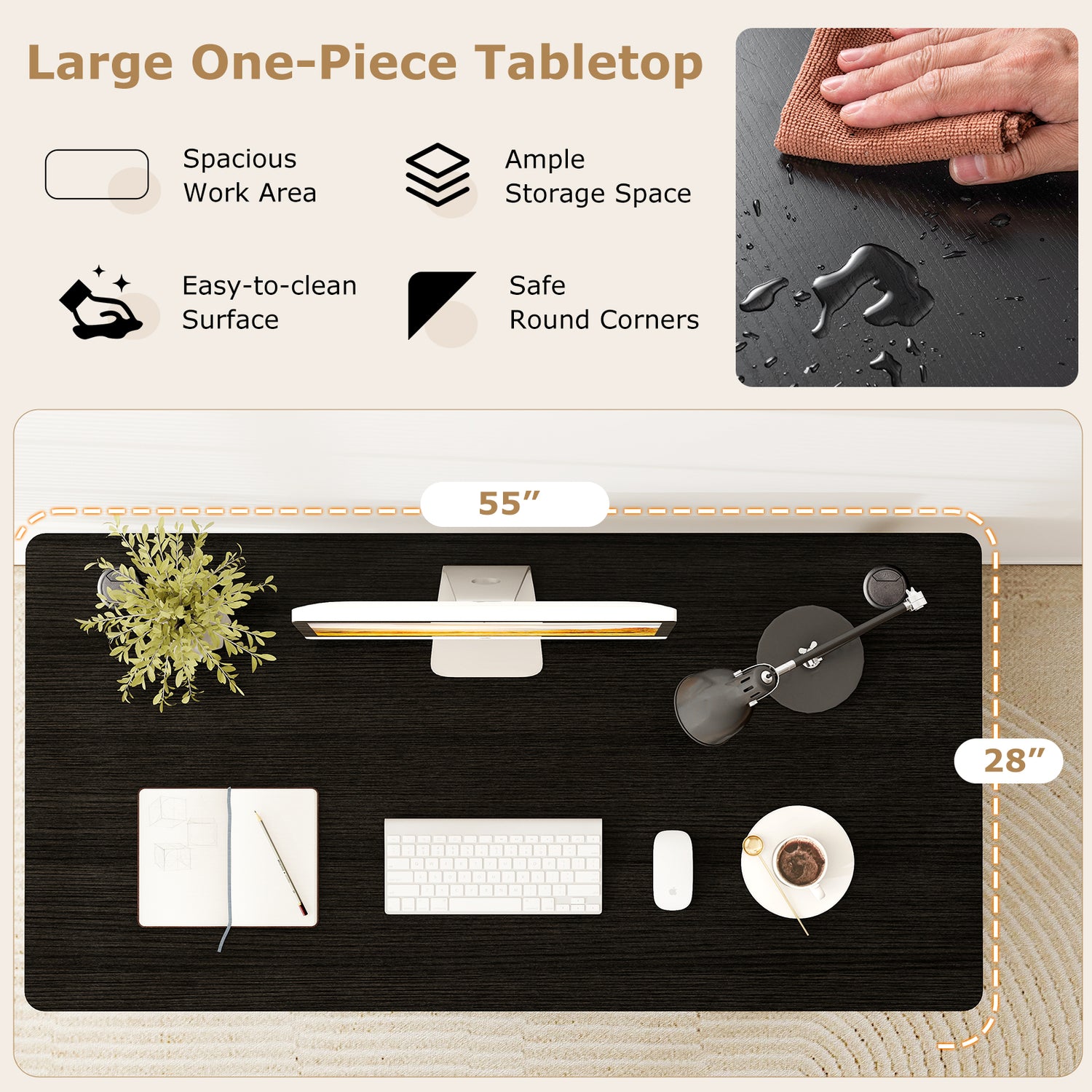 55" x 28" Universal Tabletop for Standard and Standing Desk Frame