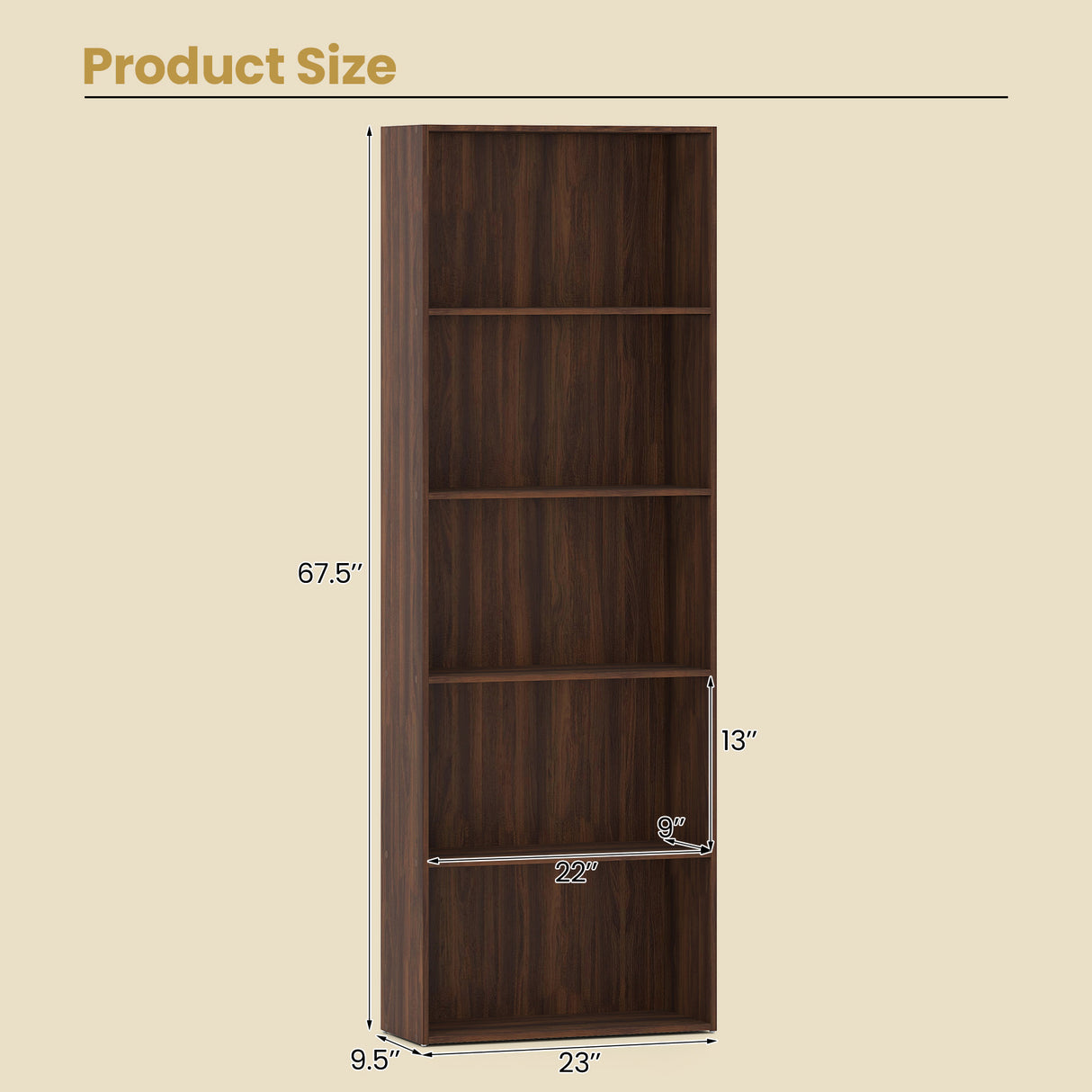 5-Shelf Storage Bookcase Modern Multi-Functional Display Cabinet Furniture