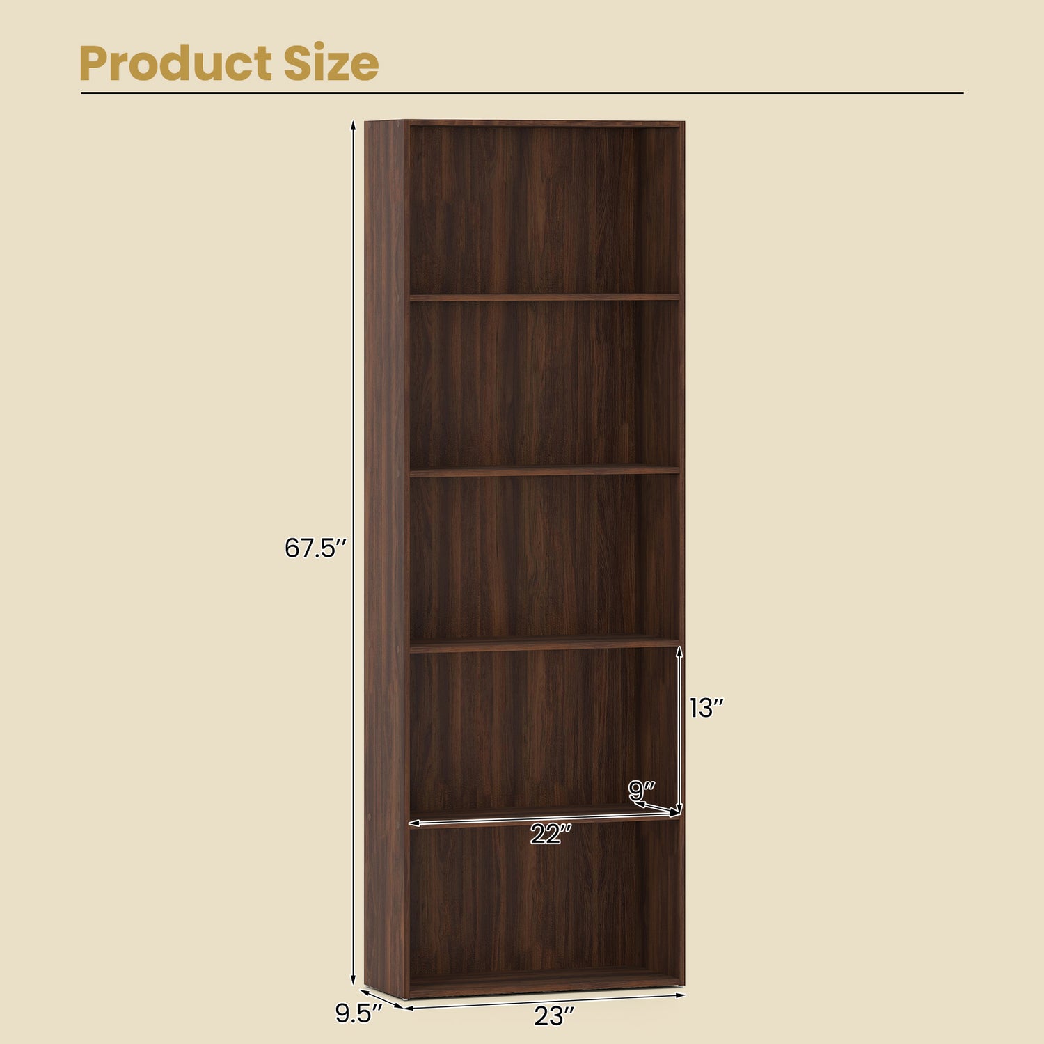 5-Shelf Storage Bookcase Modern Multi-Functional Display Cabinet Furniture