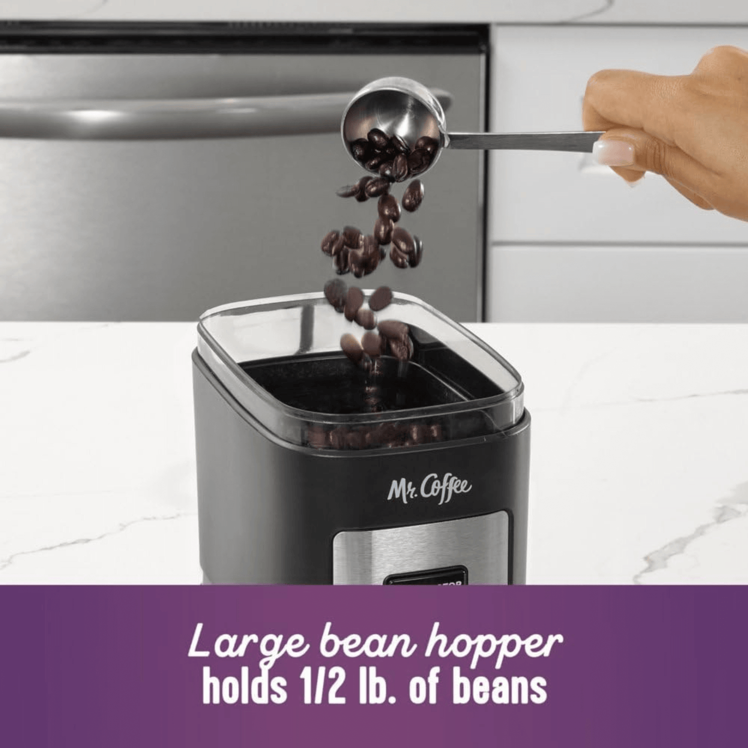 Mr. Coffee Burr Mill Large-Capacity Automatic Coffee Grinder with 12 Custom Grinders