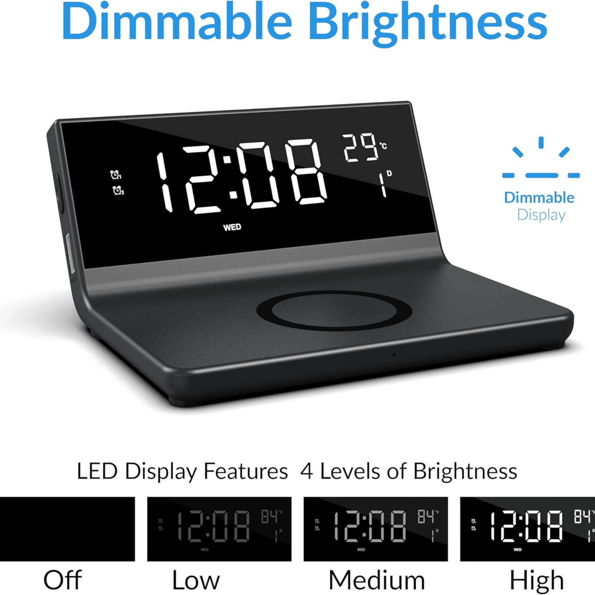 Supersonic Dual Alarm Clock with 2-in-1 Wireless Charger