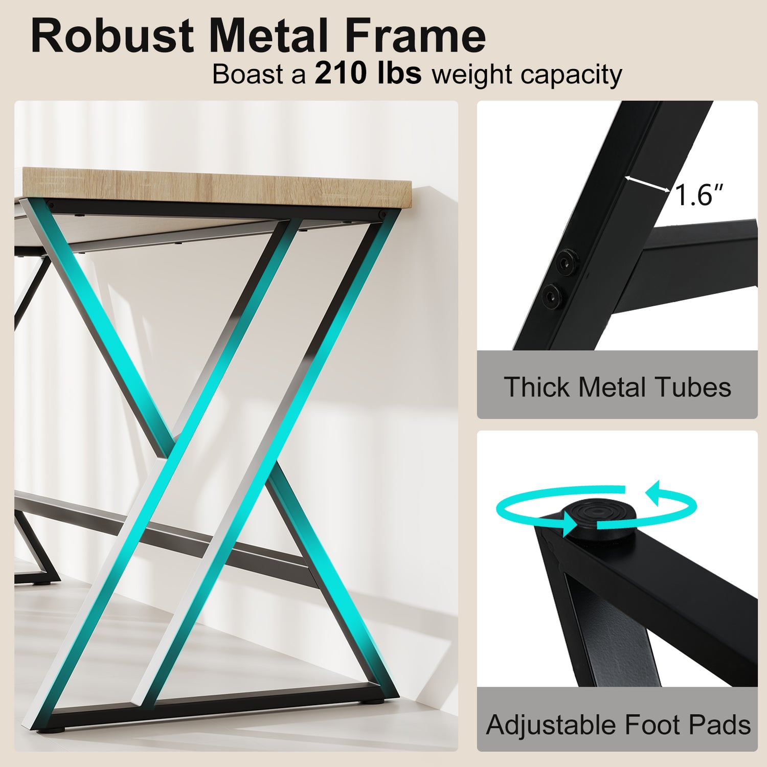 59 Inch Computer Desk with Heavy-duty Metal Frame and Crossbar-Gray