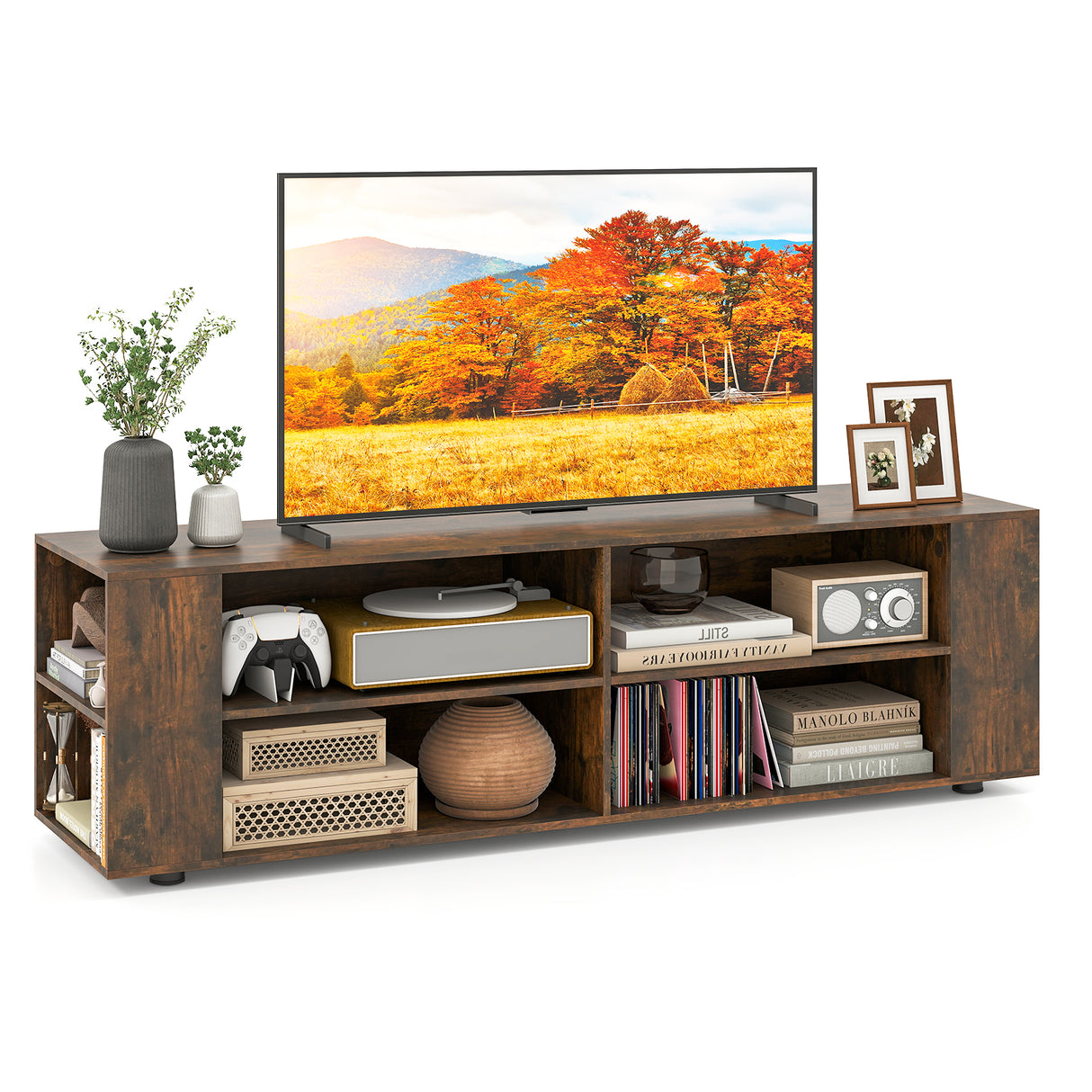 59 Inch Console Storage Entertainment Media Wood TV Stand