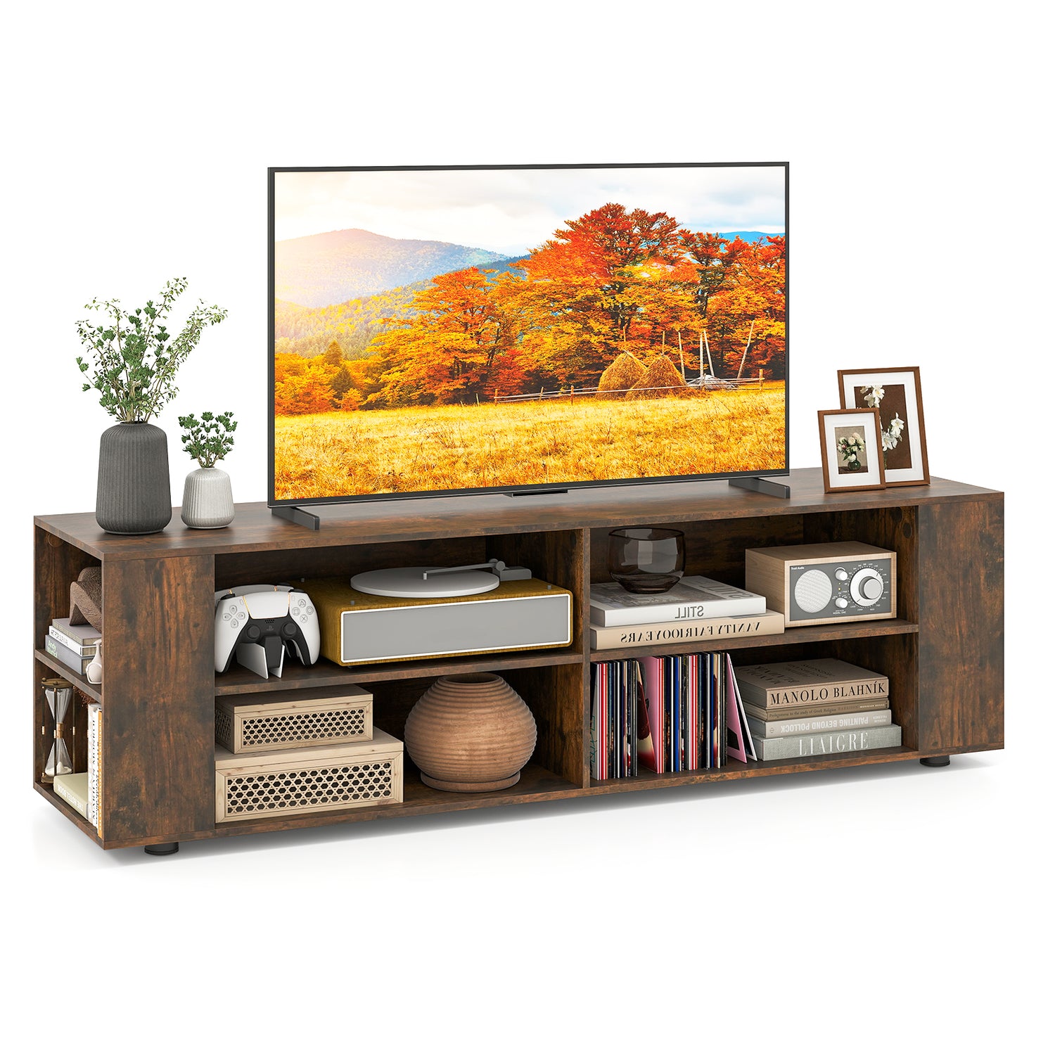 59 Inch Console Storage Entertainment Media Wood TV Stand