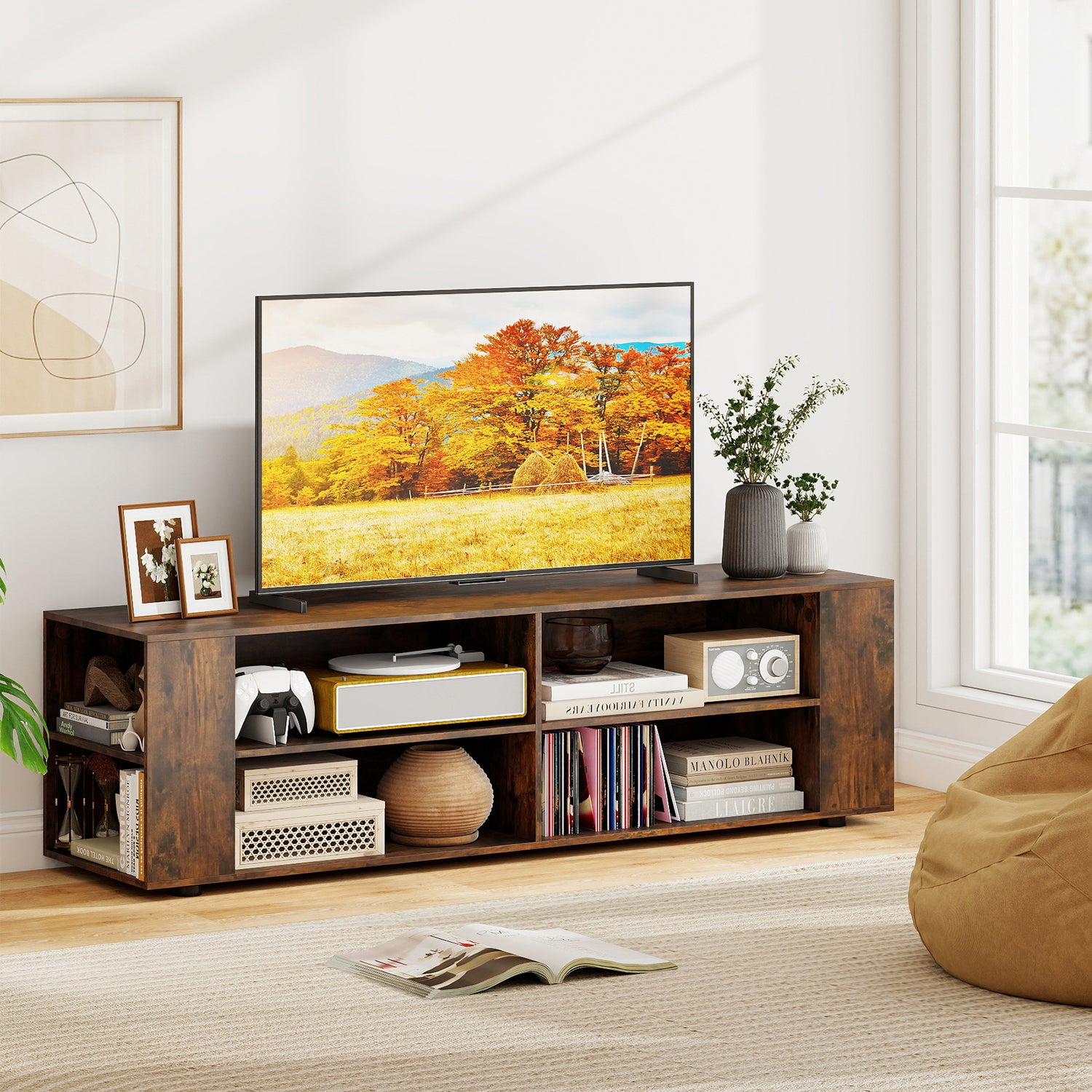 59 Inch Console Storage Entertainment Media Wood TV Stand
