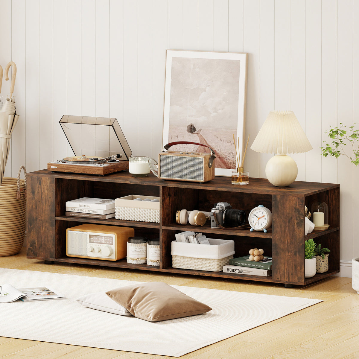 Console Storage Entertainment Media Wood TV Stand
