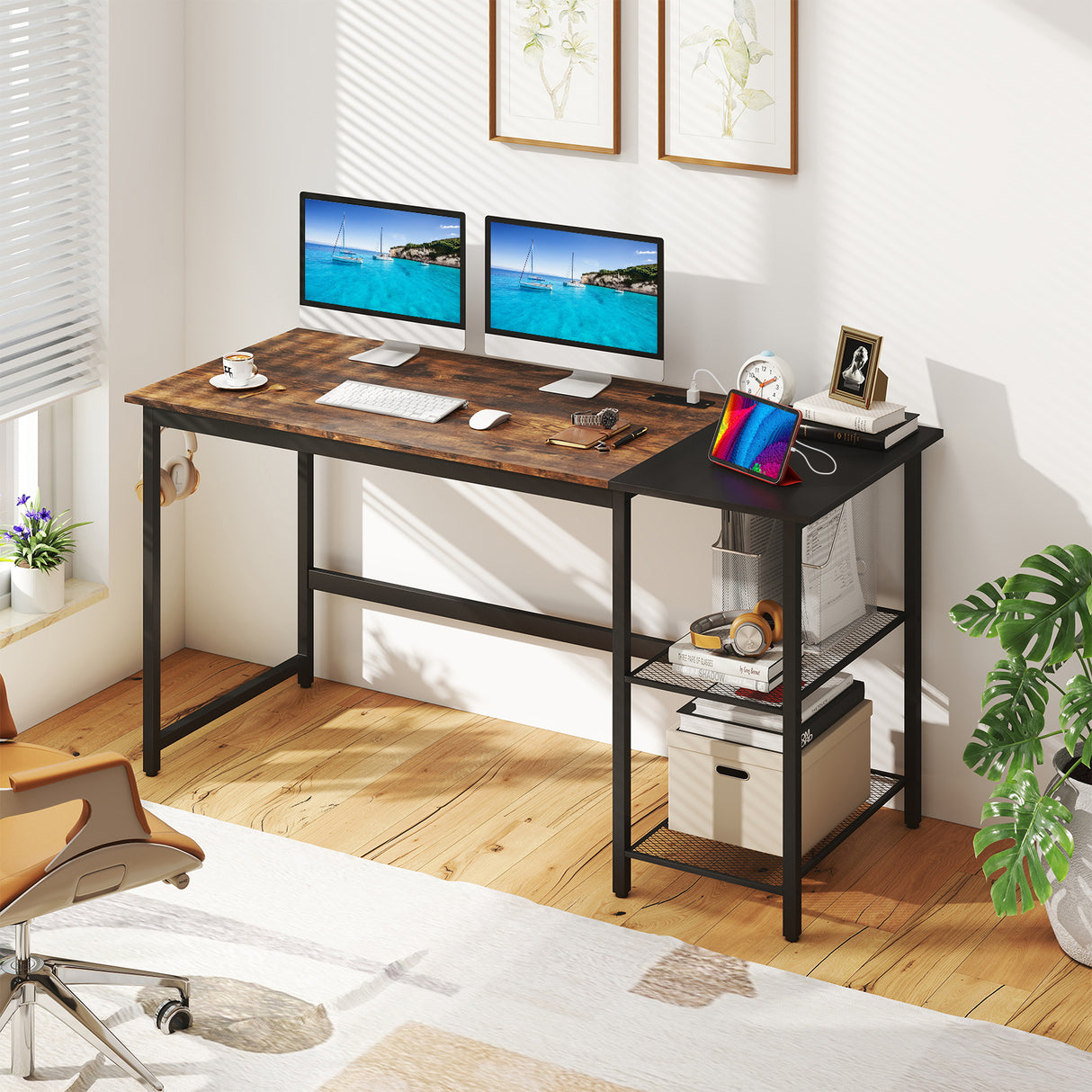 59 Inch Home Office Computer Desk with Removable Storage Shelves