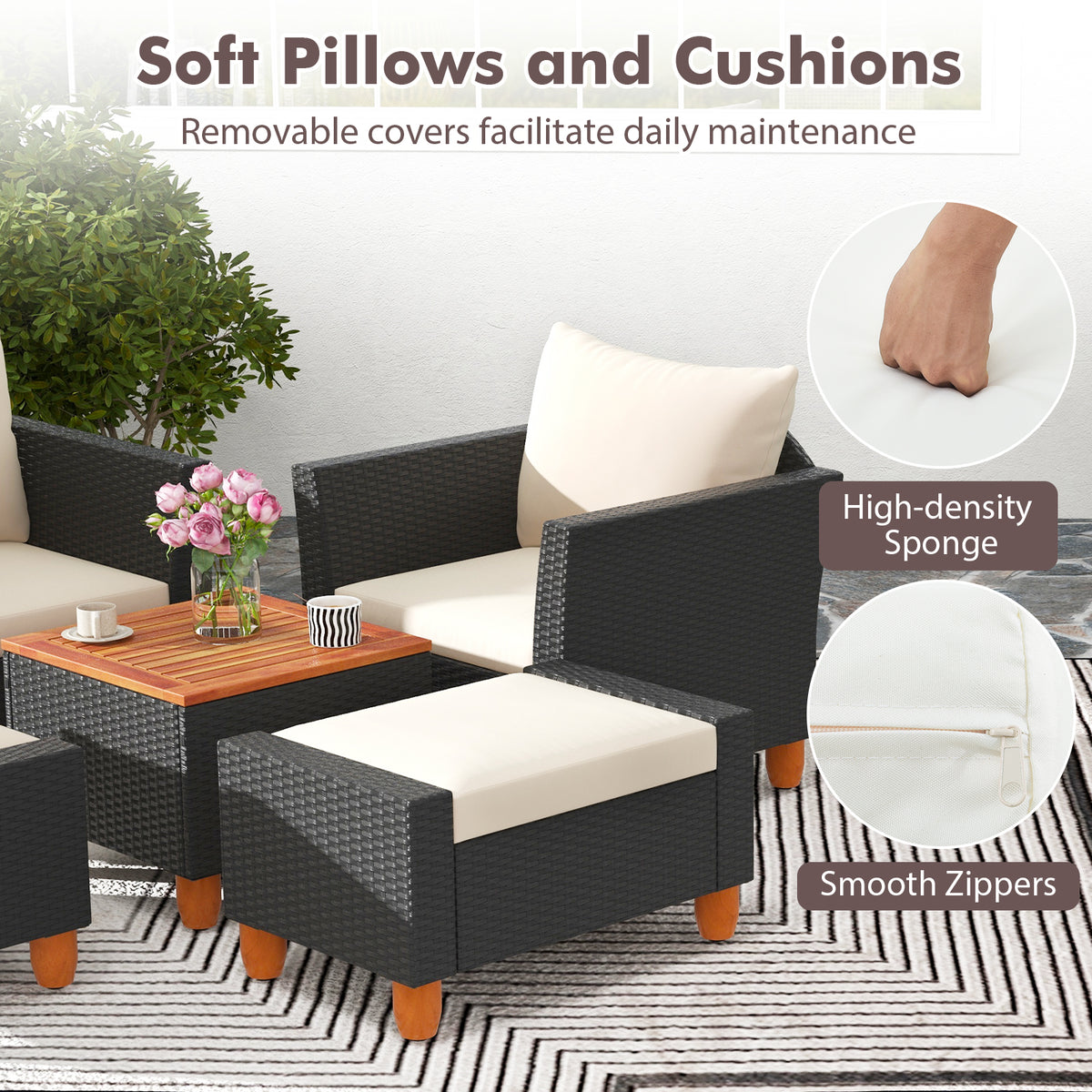 5 Pieces Patio Furniture Set with Loveseat and Armchairs for Porch