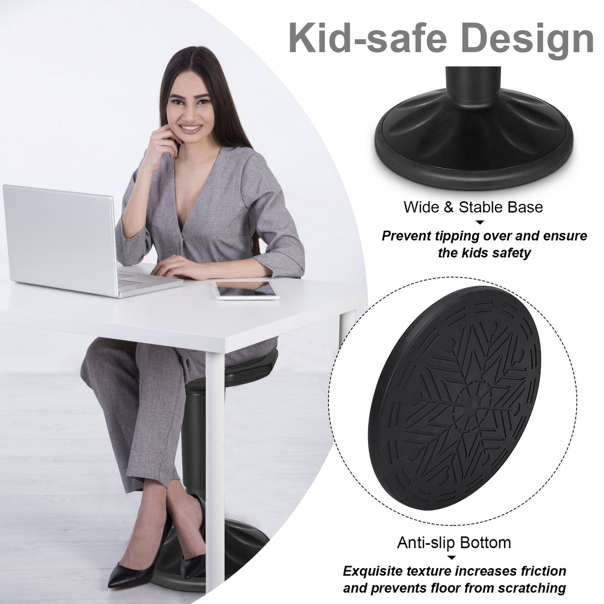Adjustable Active Learning Stool Sitting Home Office Wobble Chair with Cushion Seat