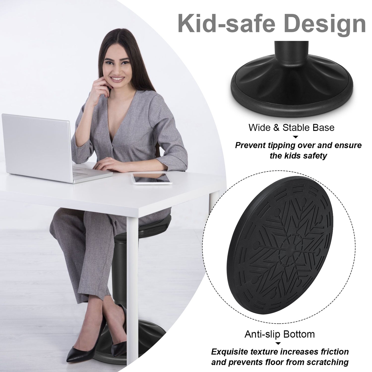 Adjustable Active Learning Stool Sitting Home Office Wobble Chair with Cushion Seat