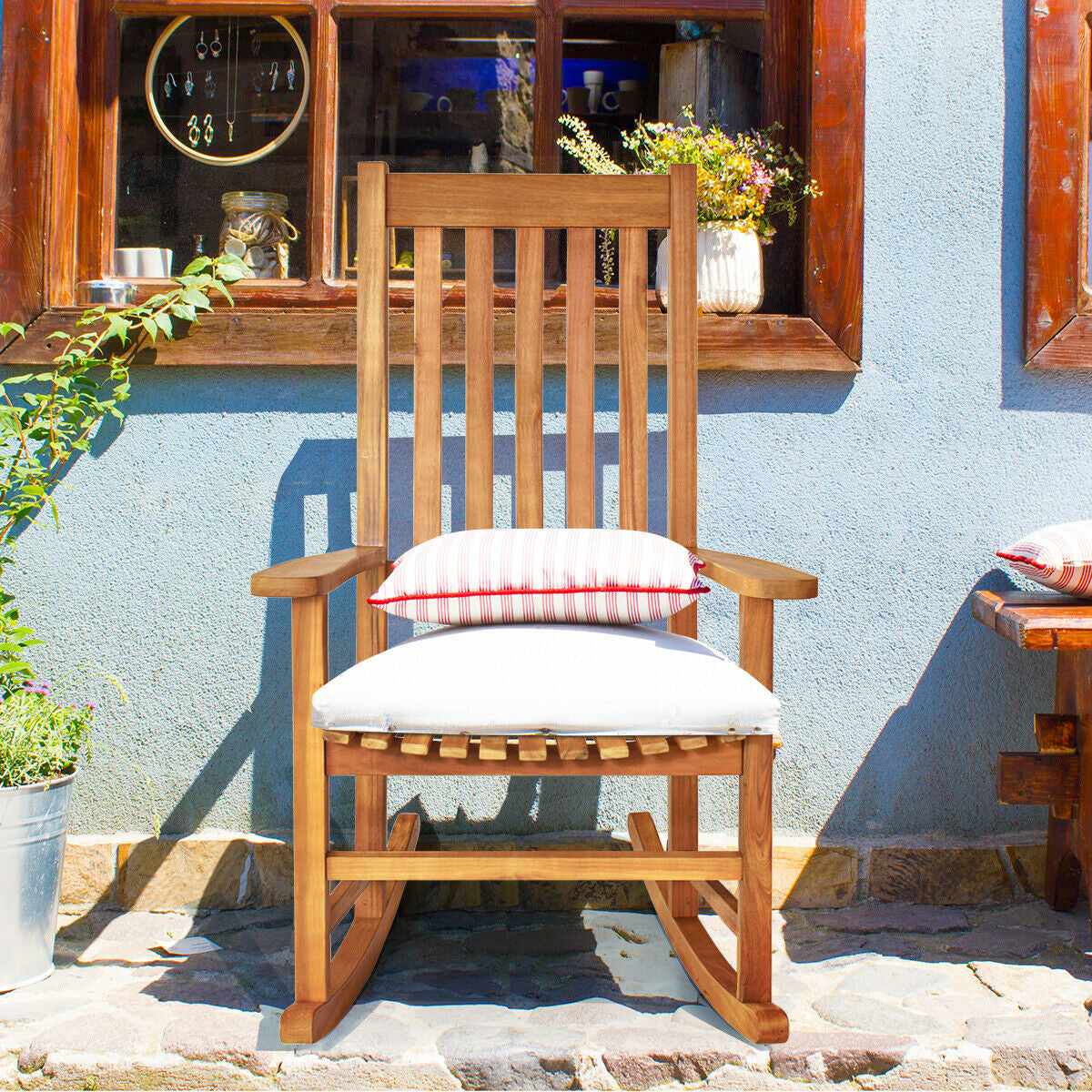 Indoor Outdoor Wooden High Back Rocking Chair