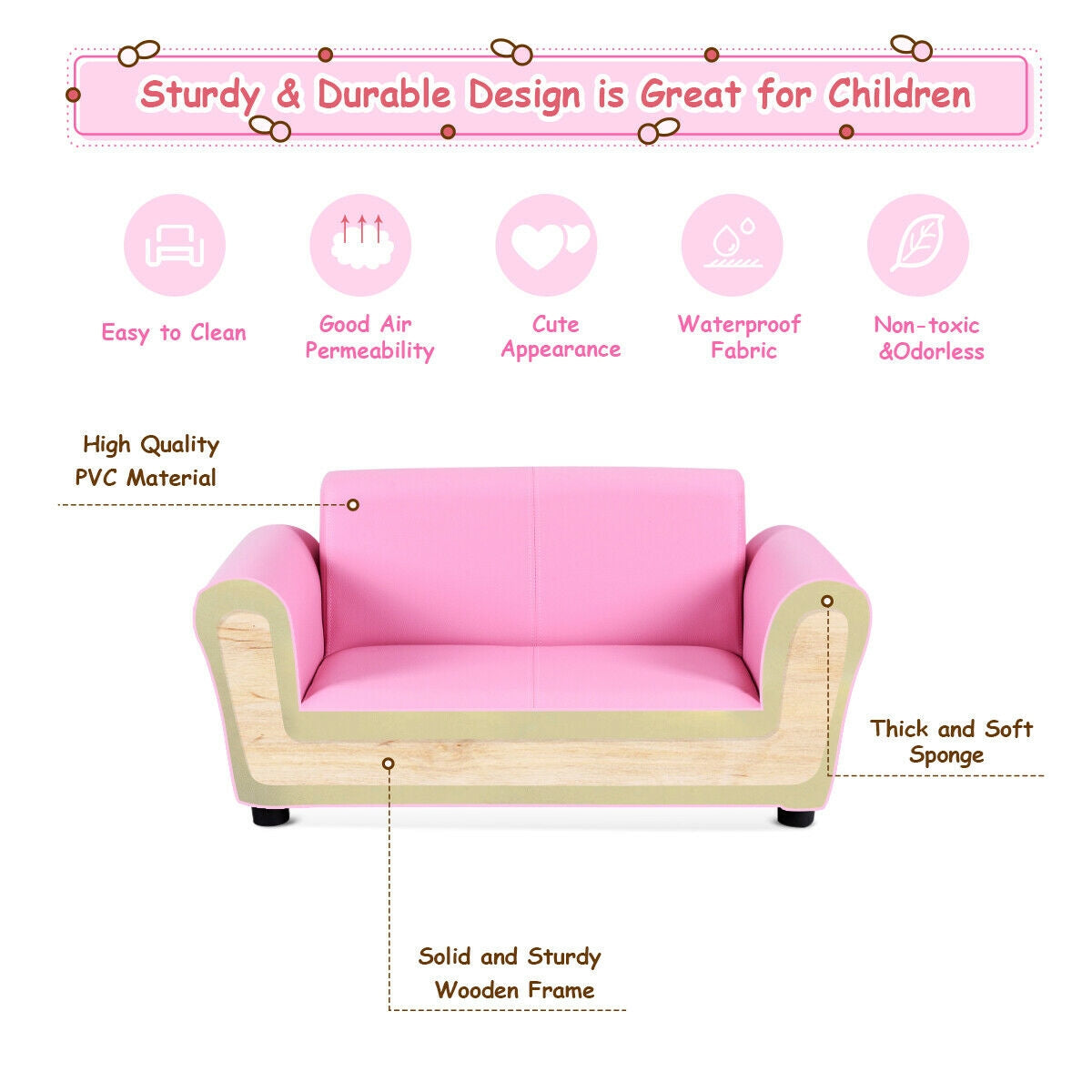 Black/White Kids Double Sofa with Ottoman