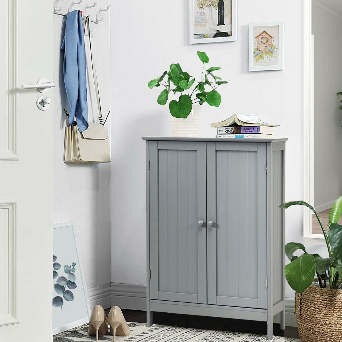 Bathroom Floor Storage Double Door Cupboard Cabinet