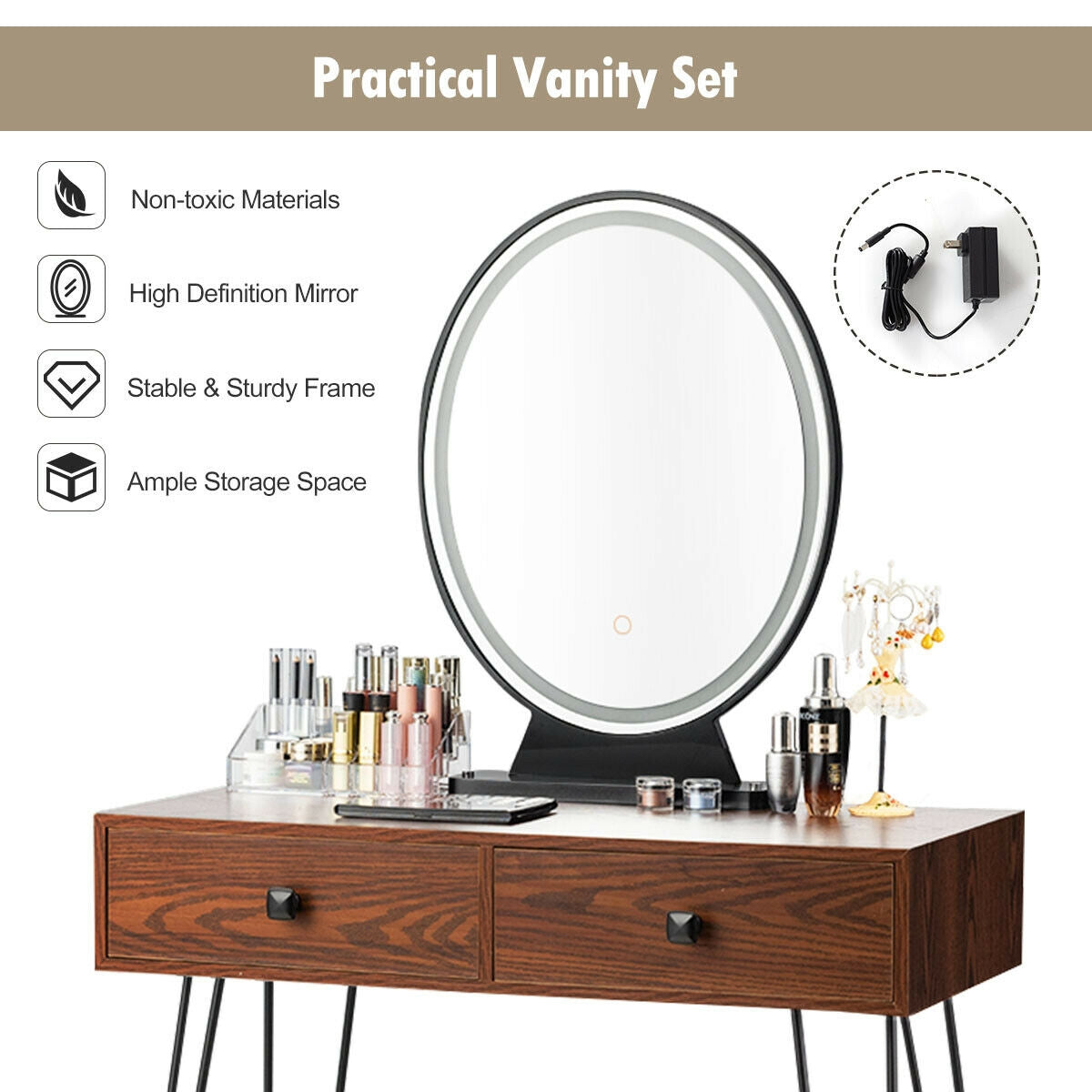 Industrial Makeup Dressing Table with 3 Lighting Modes