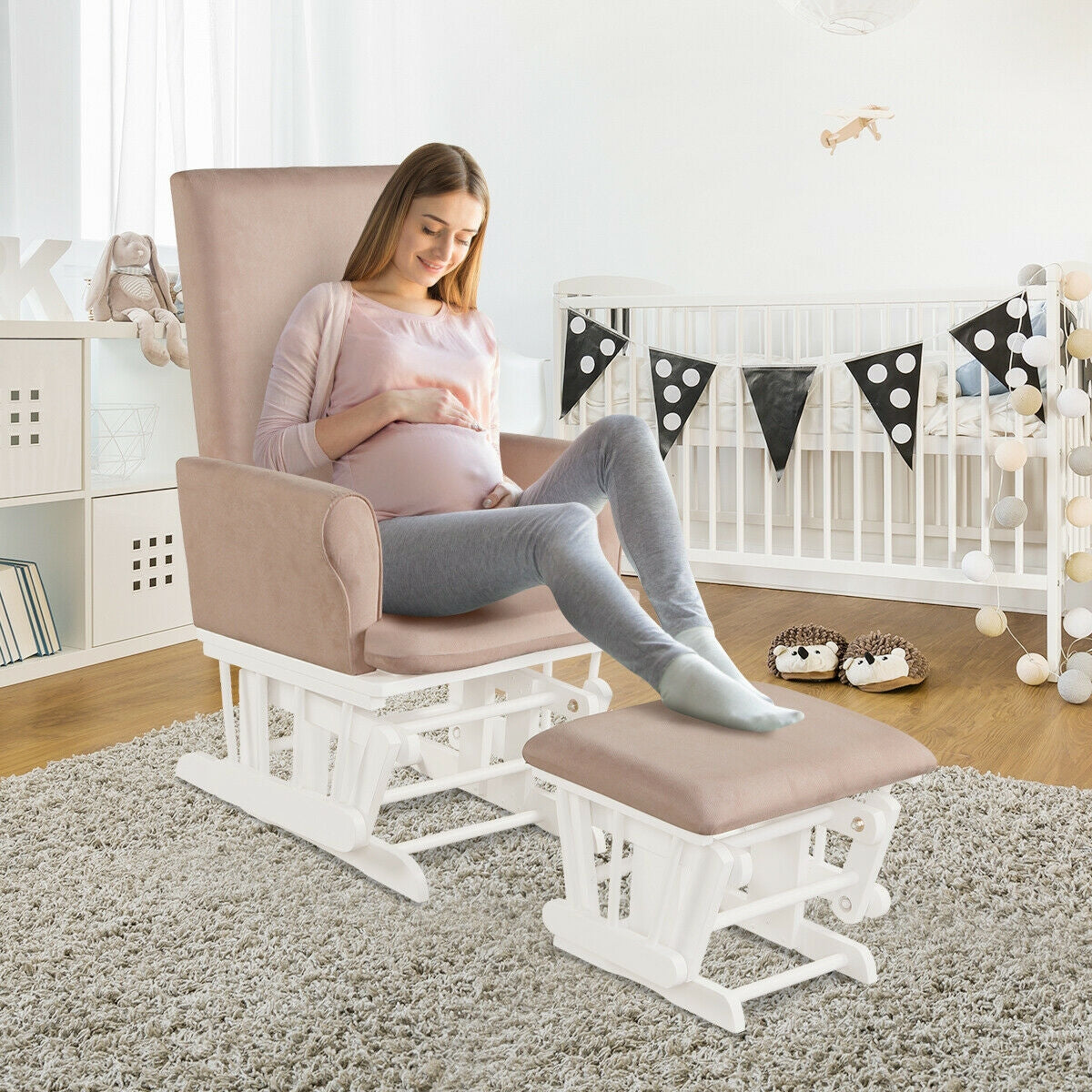 Baby Nursery Relax Rocker Rocking Chair Glider & Ottoman Set-Pink