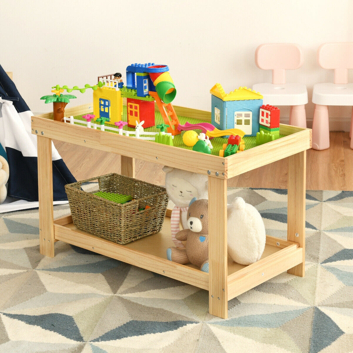 Solid Multifunctional Wood Kids Activity Play Table