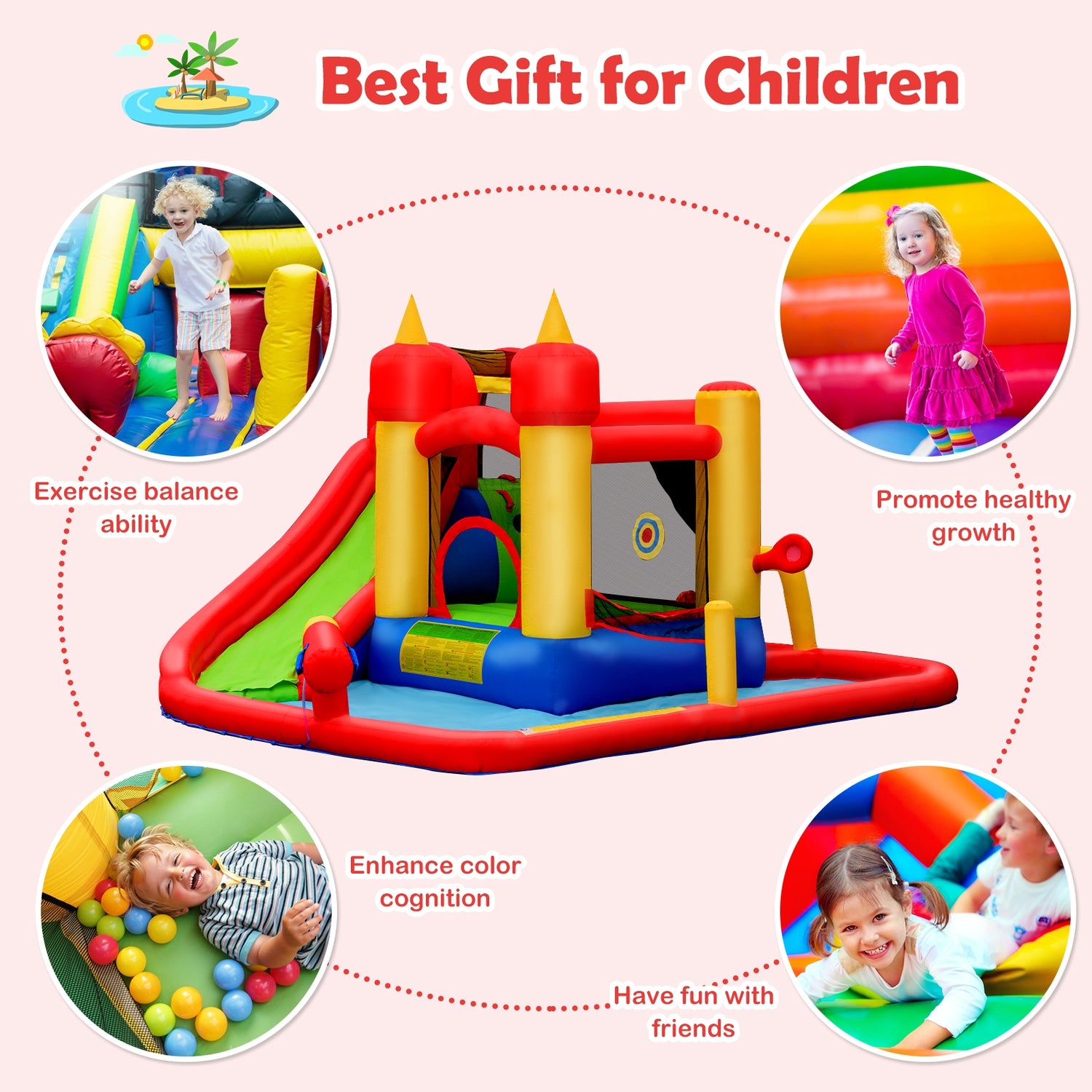 Inflatable Blow Up Water Slide Bounce House with 740 W Blower