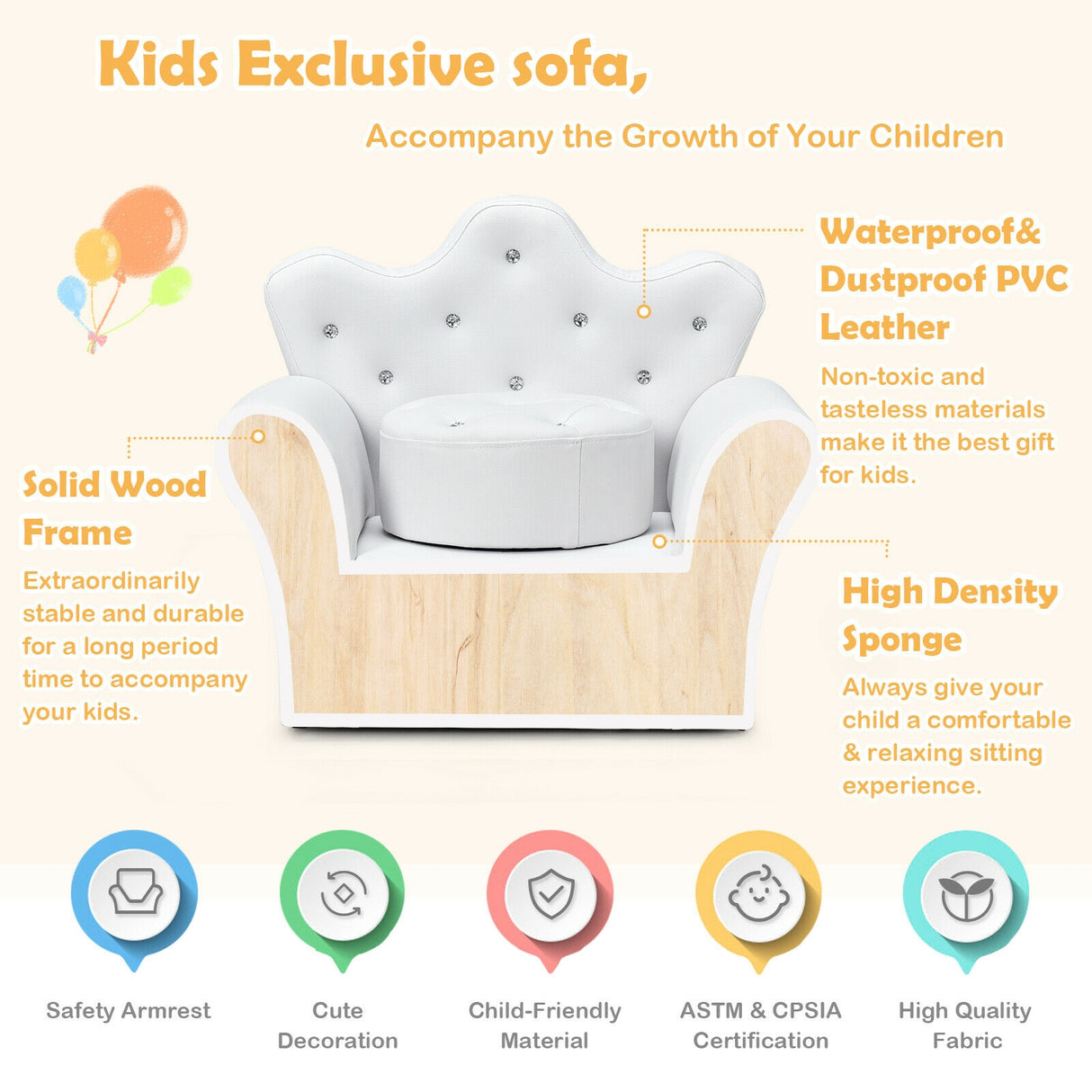 Pink Kids Sofa Armrest Couch with Ottoman