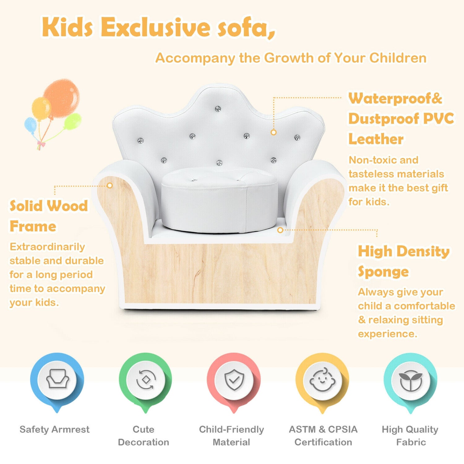 Pink Kids Sofa Armrest Couch with Ottoman