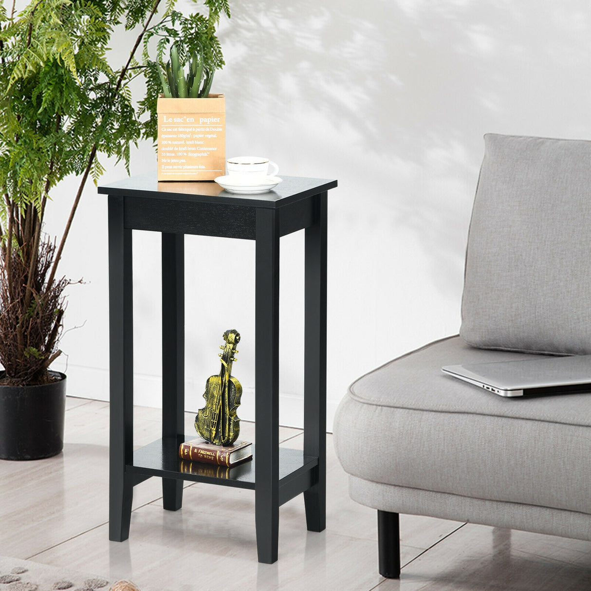 Tall Wooden Sofa End Table Side Table