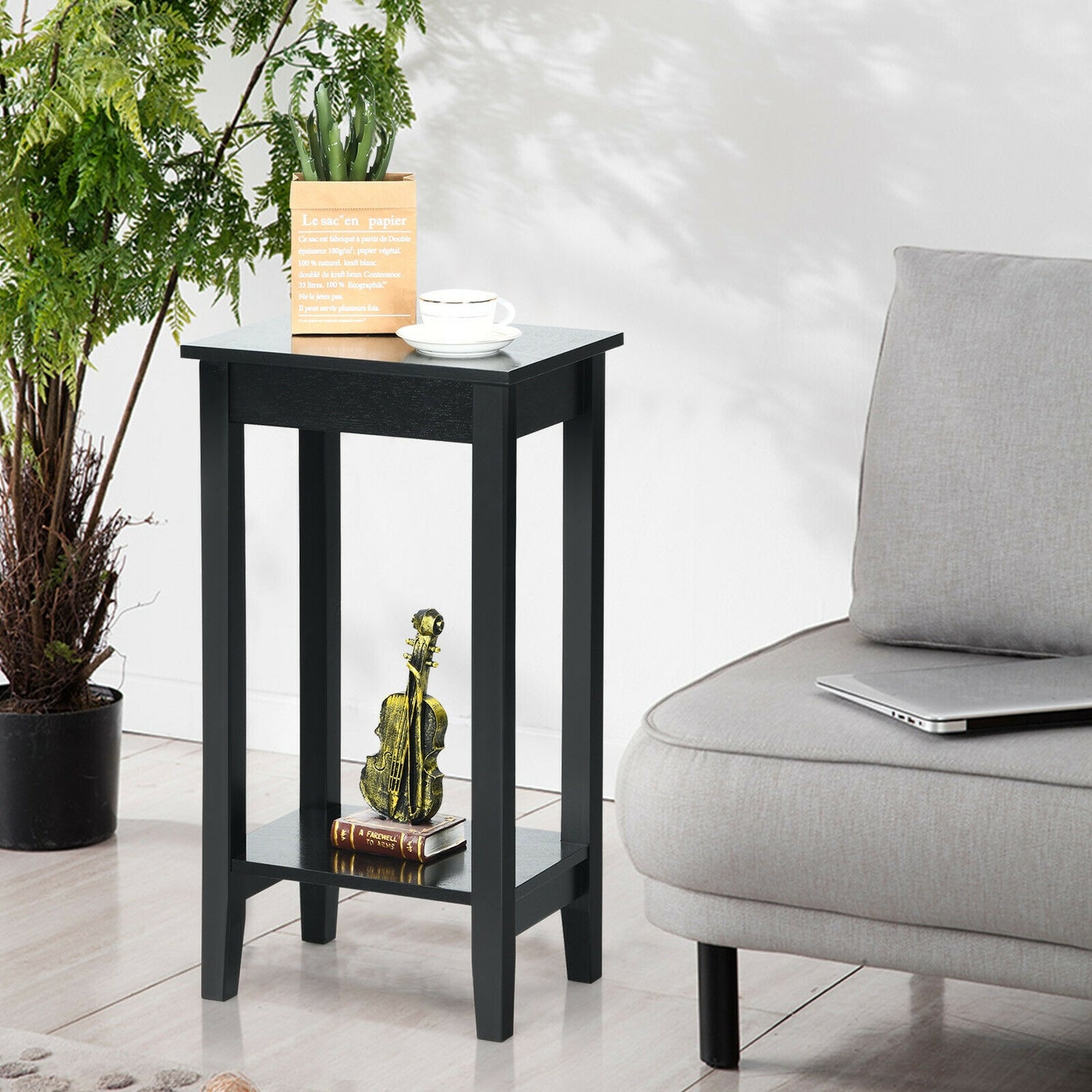 Tall Wooden Sofa End Table Side Table
