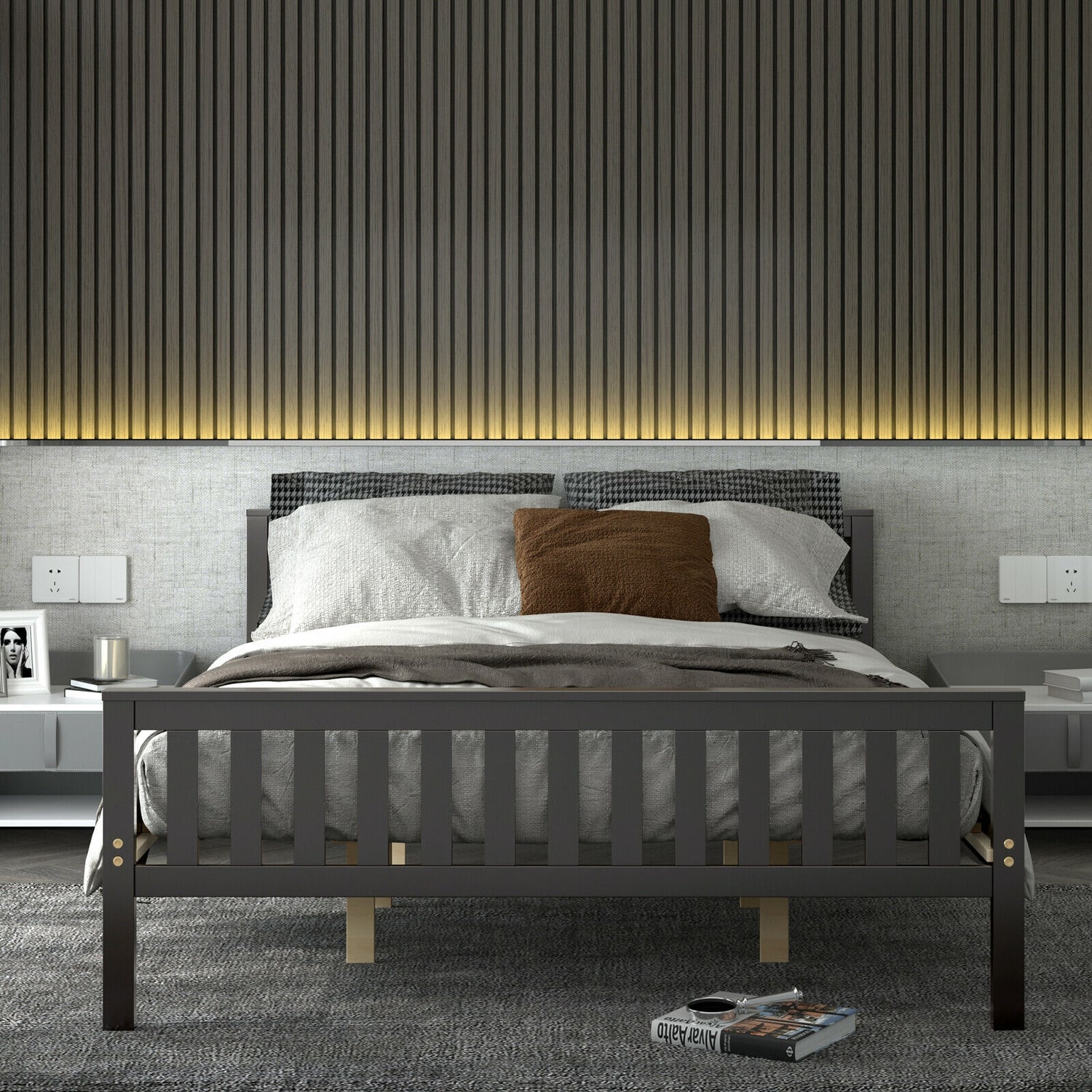 Full Size Wood Platform Bed with Headboard