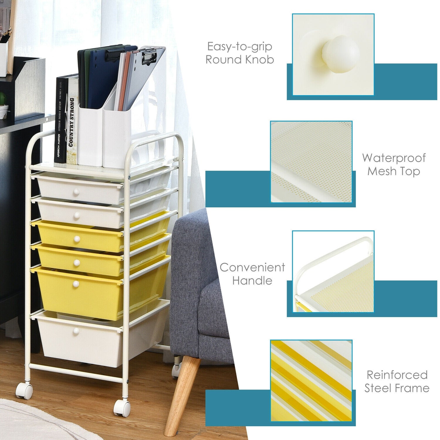 6 Drawers Rolling Storage Cart Organizer-Transparent