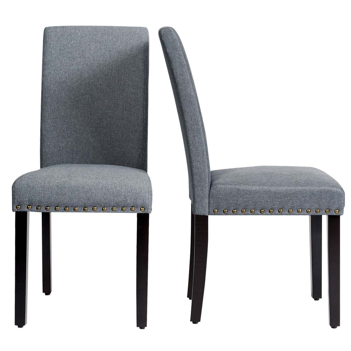 Set of 2 Fabric Upholstered Dining Chairs with Nailhead-Light Gray