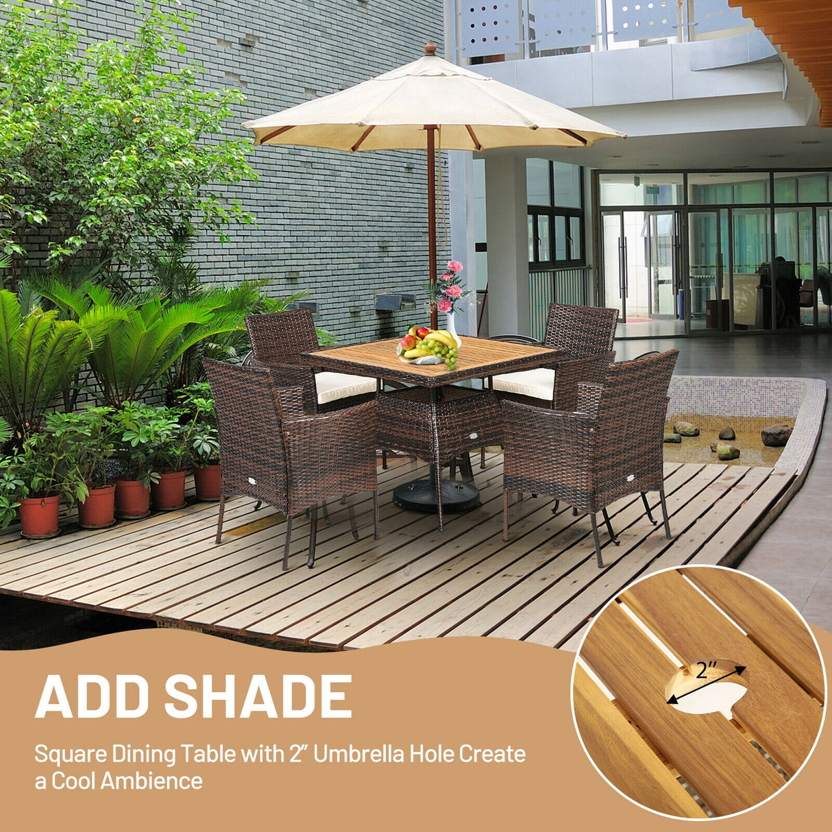 Outdoor 5 Pieces Dining Table Set with 1 Table and 4 Single Sofas