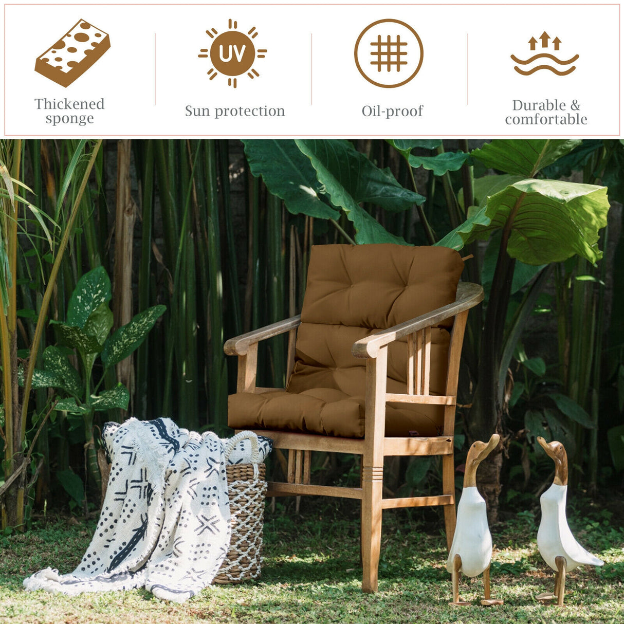 22 x 44 Inch Tufted Outdoor Patio Chair Seating Pad