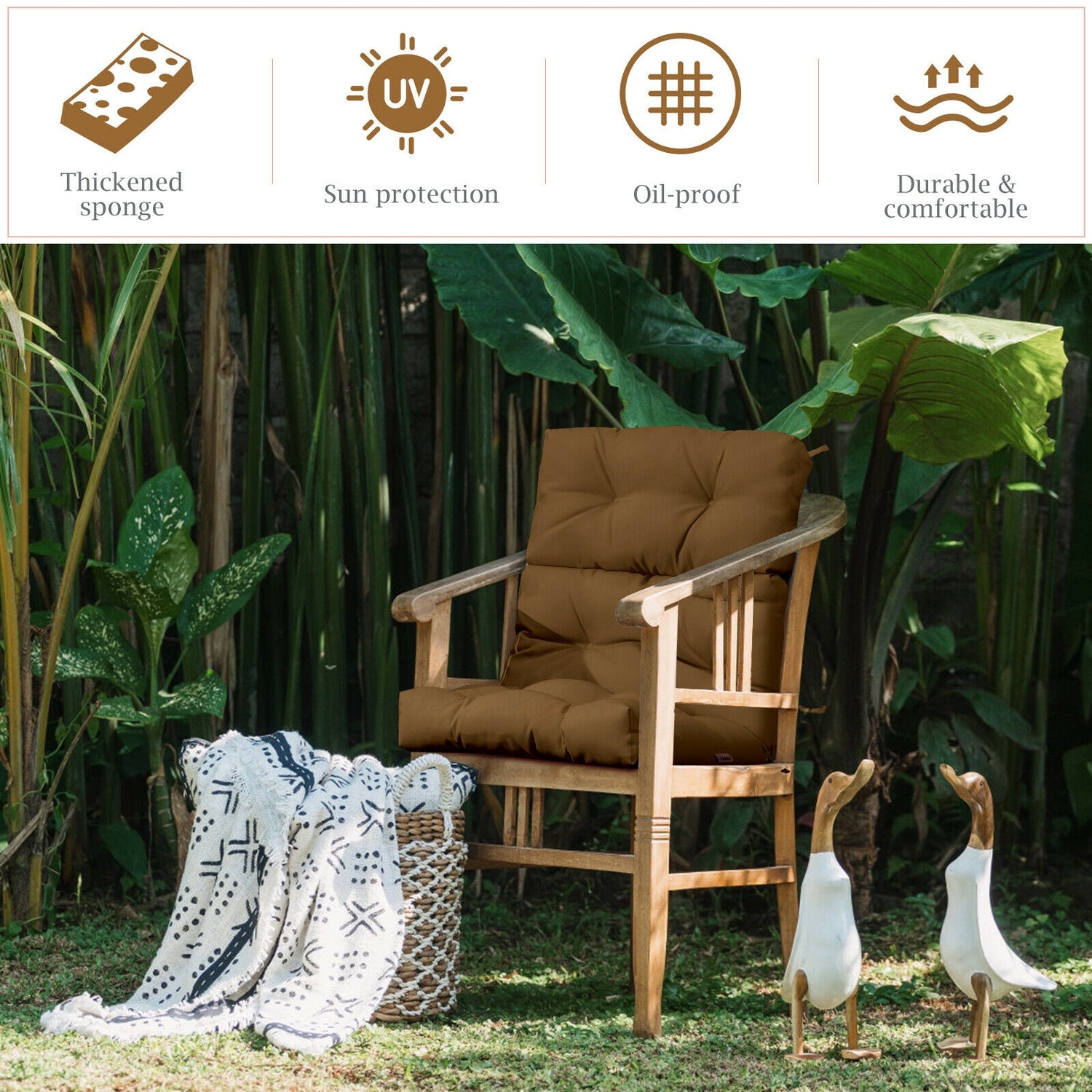 22 x 44 Inch Tufted Outdoor Patio Chair Seating Pad