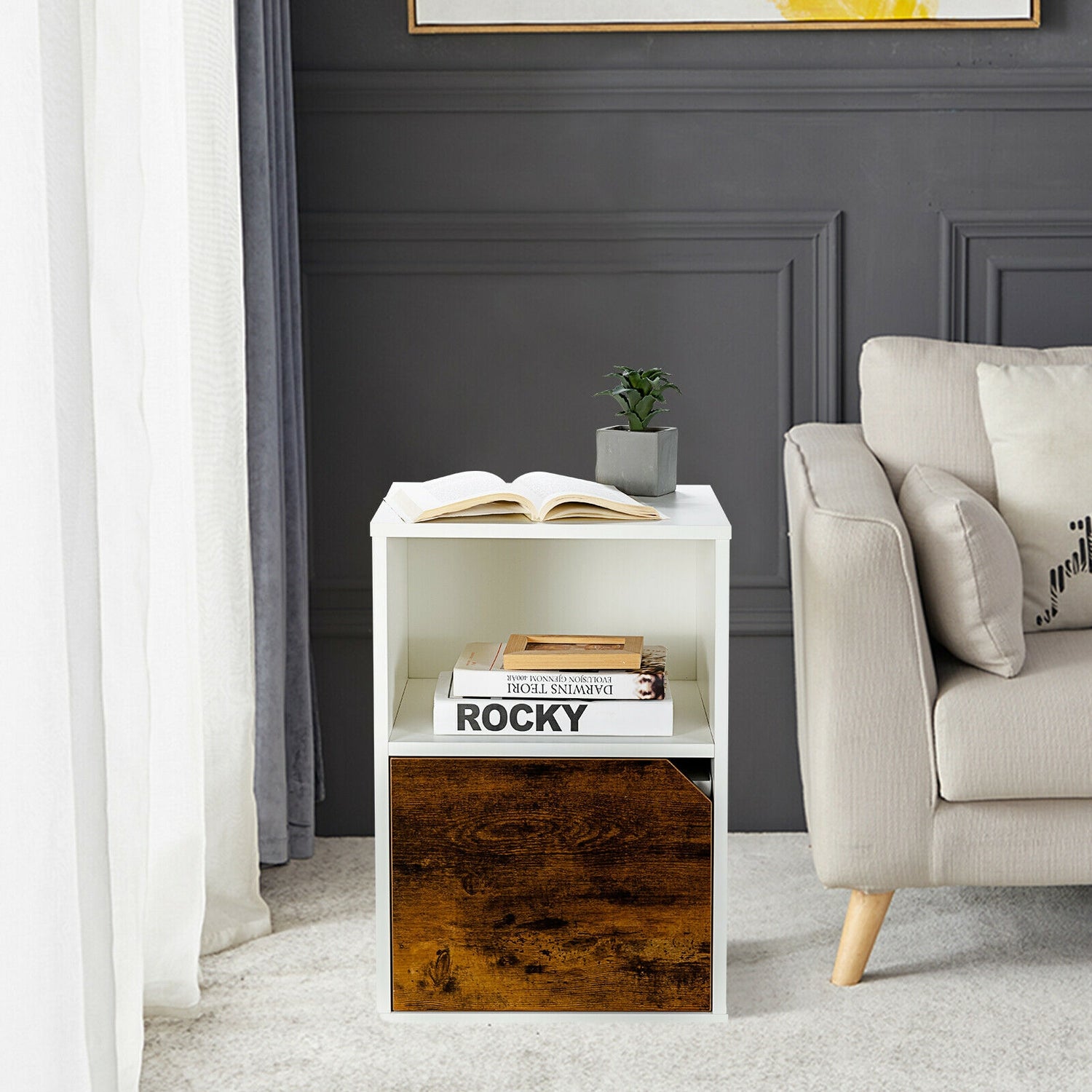 Set of 2 Nightstands Side End Table for Living Room-White