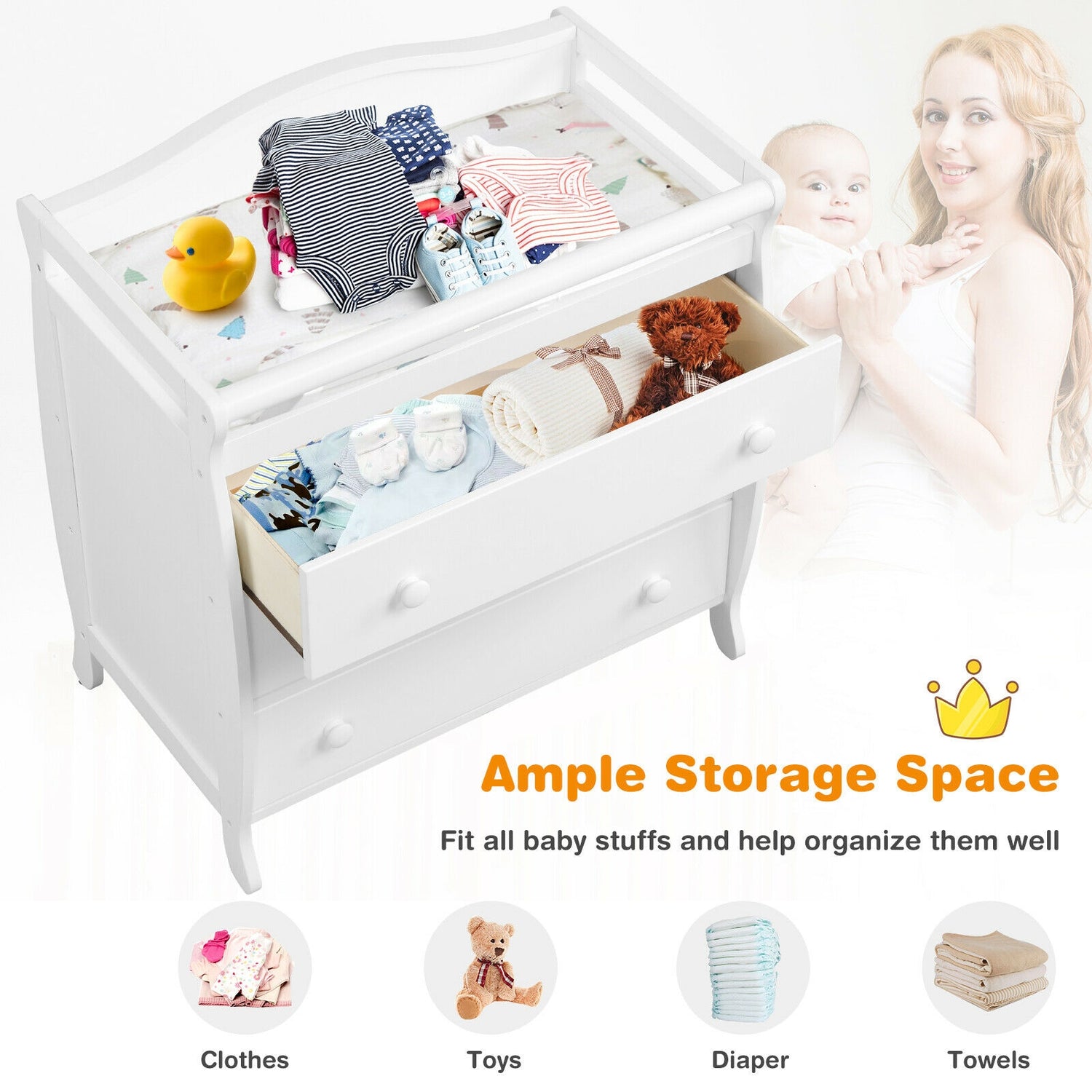 Baby Changing Table Infant Diaper with 3 Drawers and Safety Belt