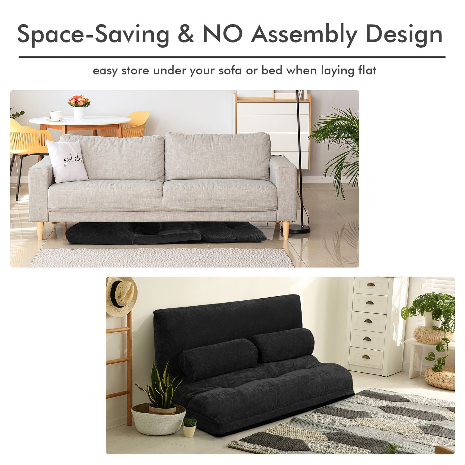 6-Position Adjustable Sleeper Lounge Couch with 2 Pillows