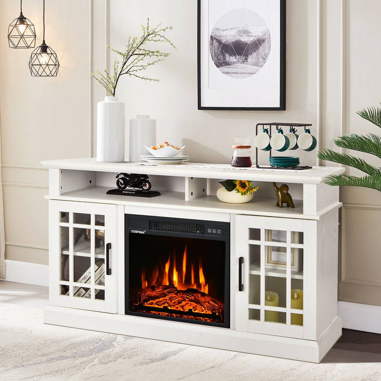 48 Inch Electric Fireplace TV Stand with Cabinets for TVs Up to 55 Inch