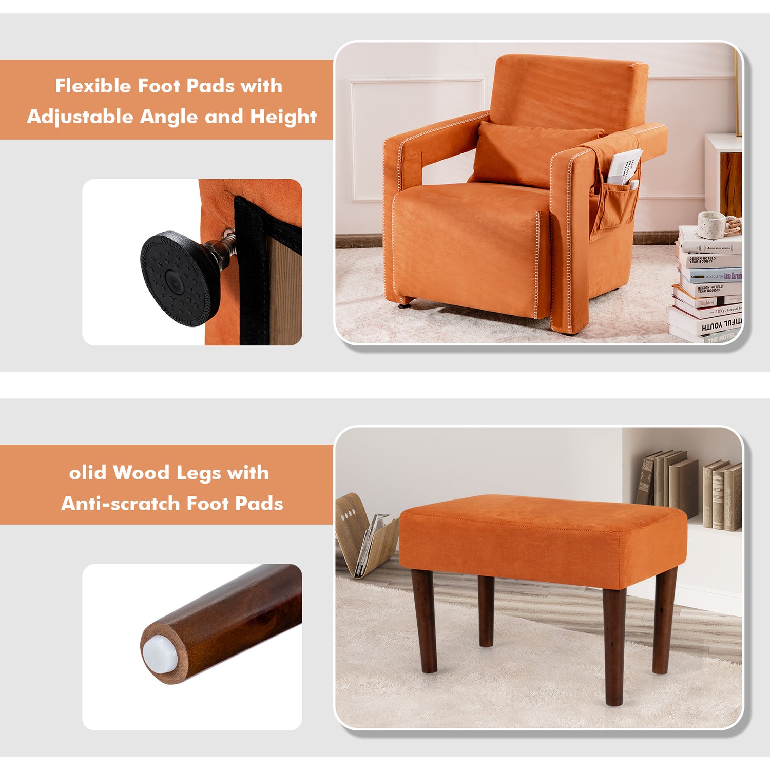 Modern Berber Fleece Single Sofa Chair with Ottoman and Waist Pillow