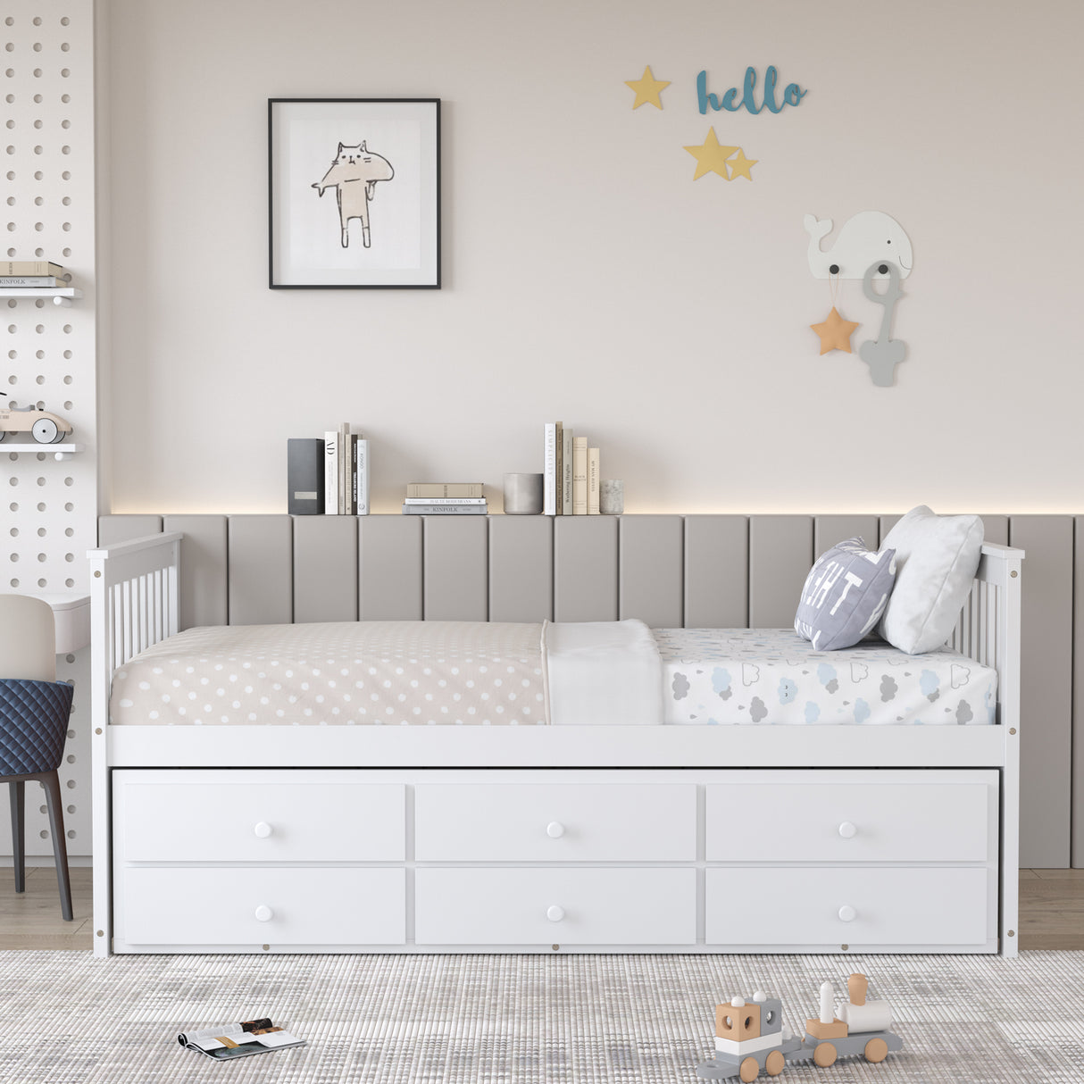 Twin Captainâs Bed with Trundle and 3 Storage Drawers