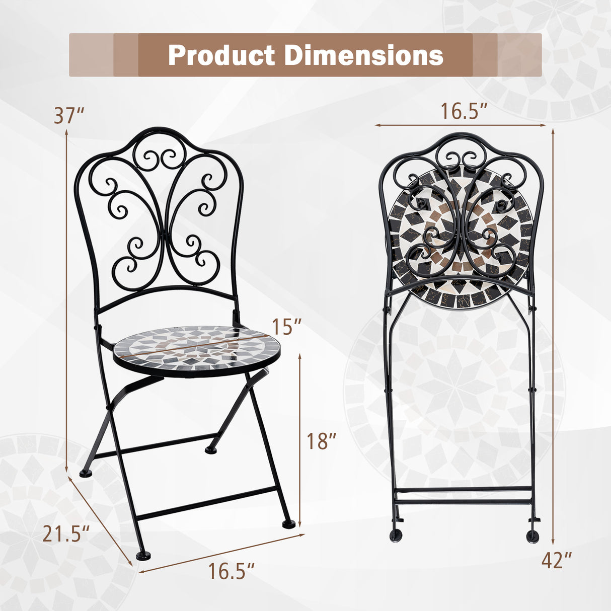 Set of 2 Mosaic Chairs for Patio Metal Folding Chairs