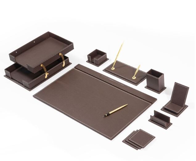 MOOG Classic Leather Desk Set - Desk Accessories Set - Personalized Desk Set - Office Desk Organizer Set - Handmade Leather Desk set - Manager Gift - 12 PCS